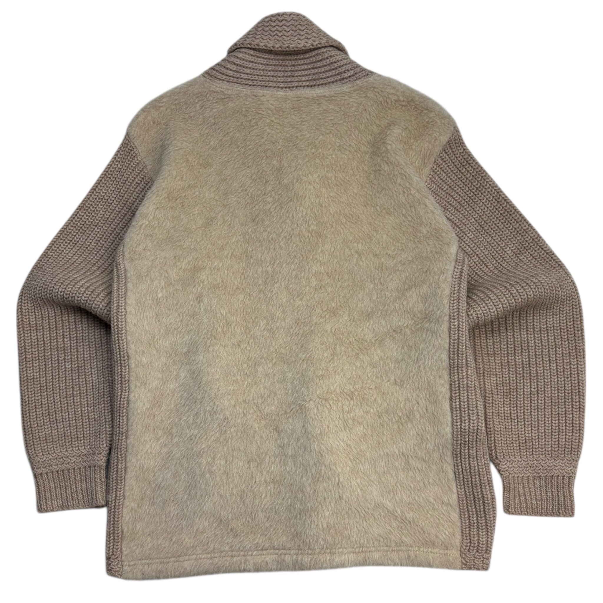 Vintage Two Tone Knit Button Up Cardigan Tan Beige