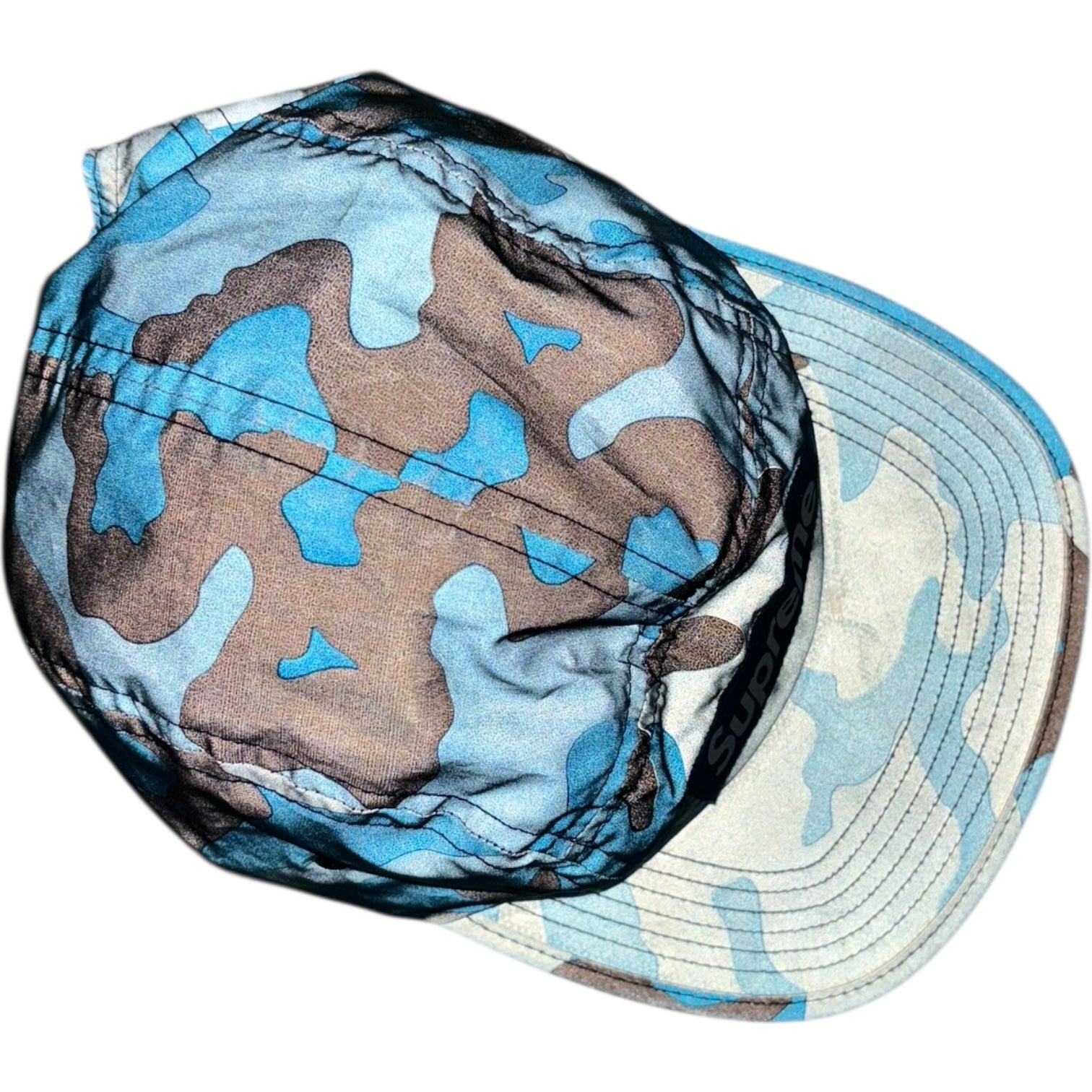 Supreme FW18 Reflective Camo Camp Cap Blue