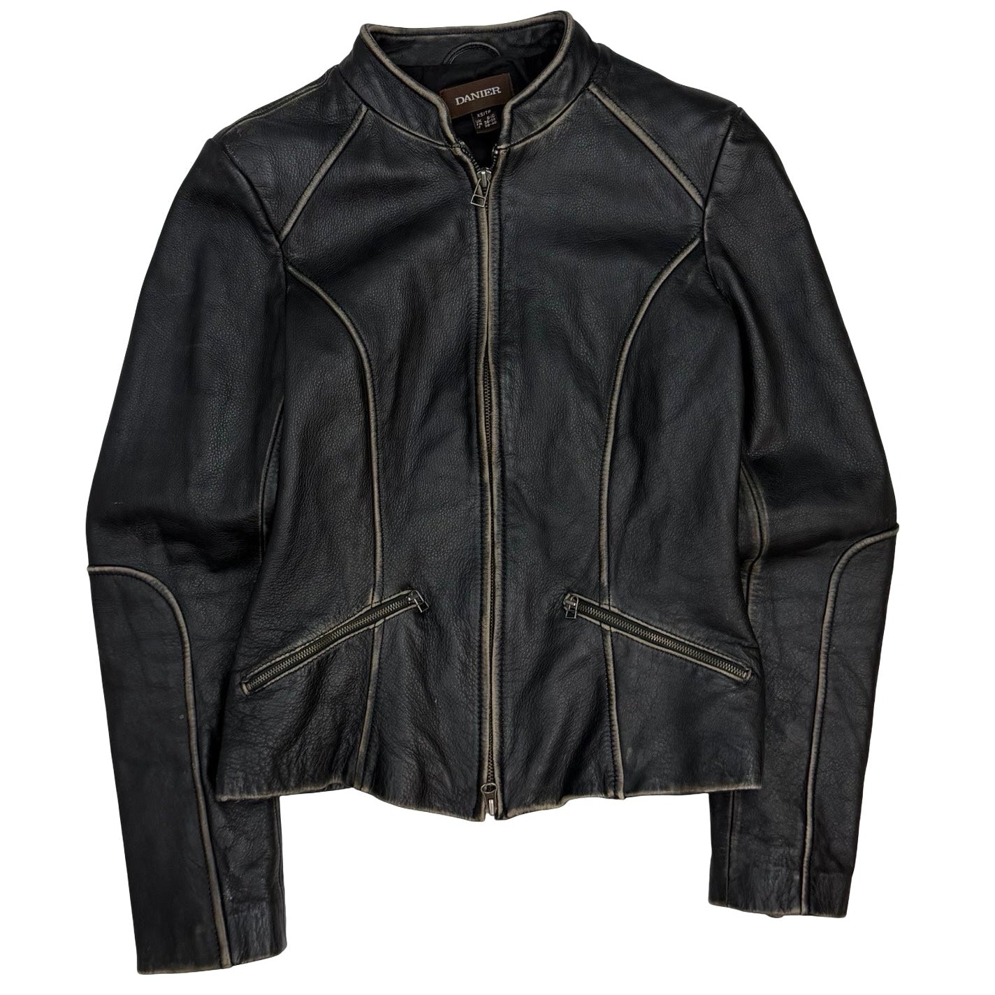 (W) Vintage Danier Leather Racing Jacket Black