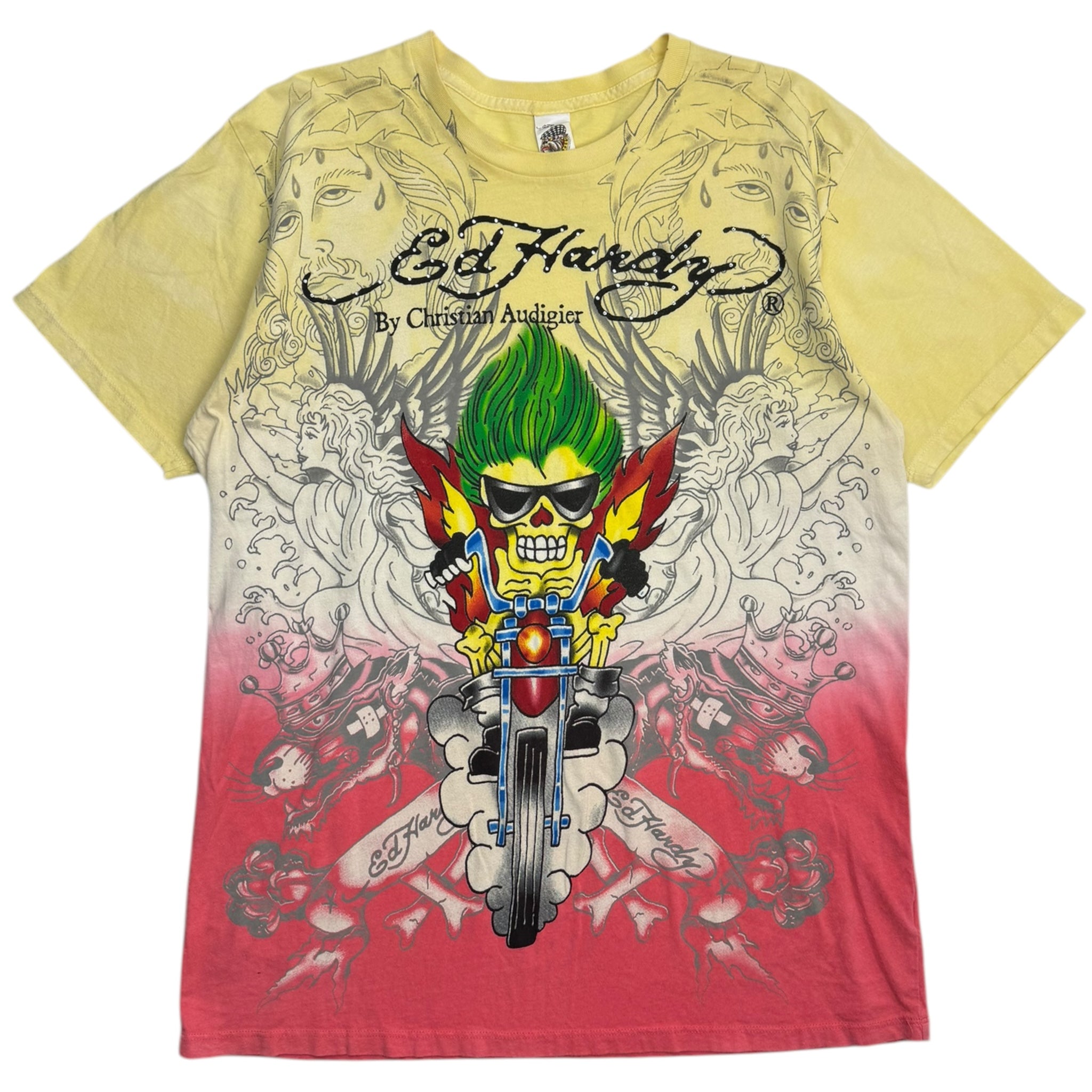 Vintage Y2K Ed Hardy Motorcycle Guy Bedazzled T-Shirt