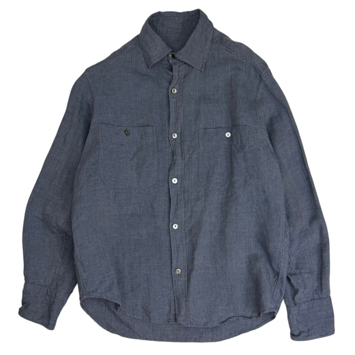 Stoffa Stripe Linen Work Shirt Slate Blue