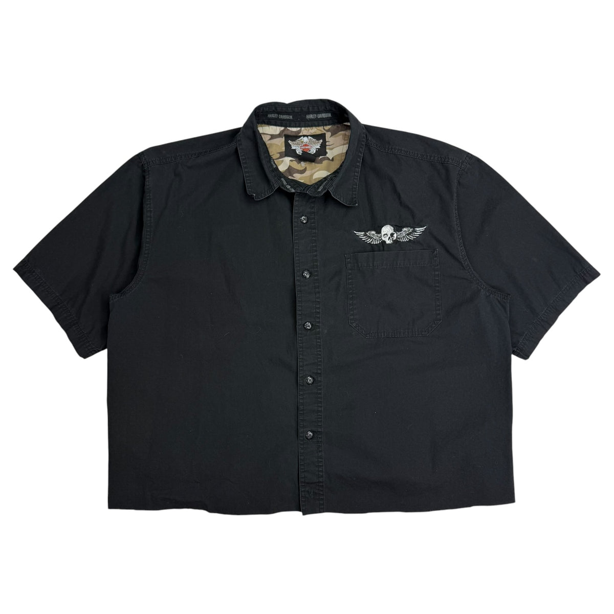Vintage Harley Davidson Cropped Button Up Shirt Black