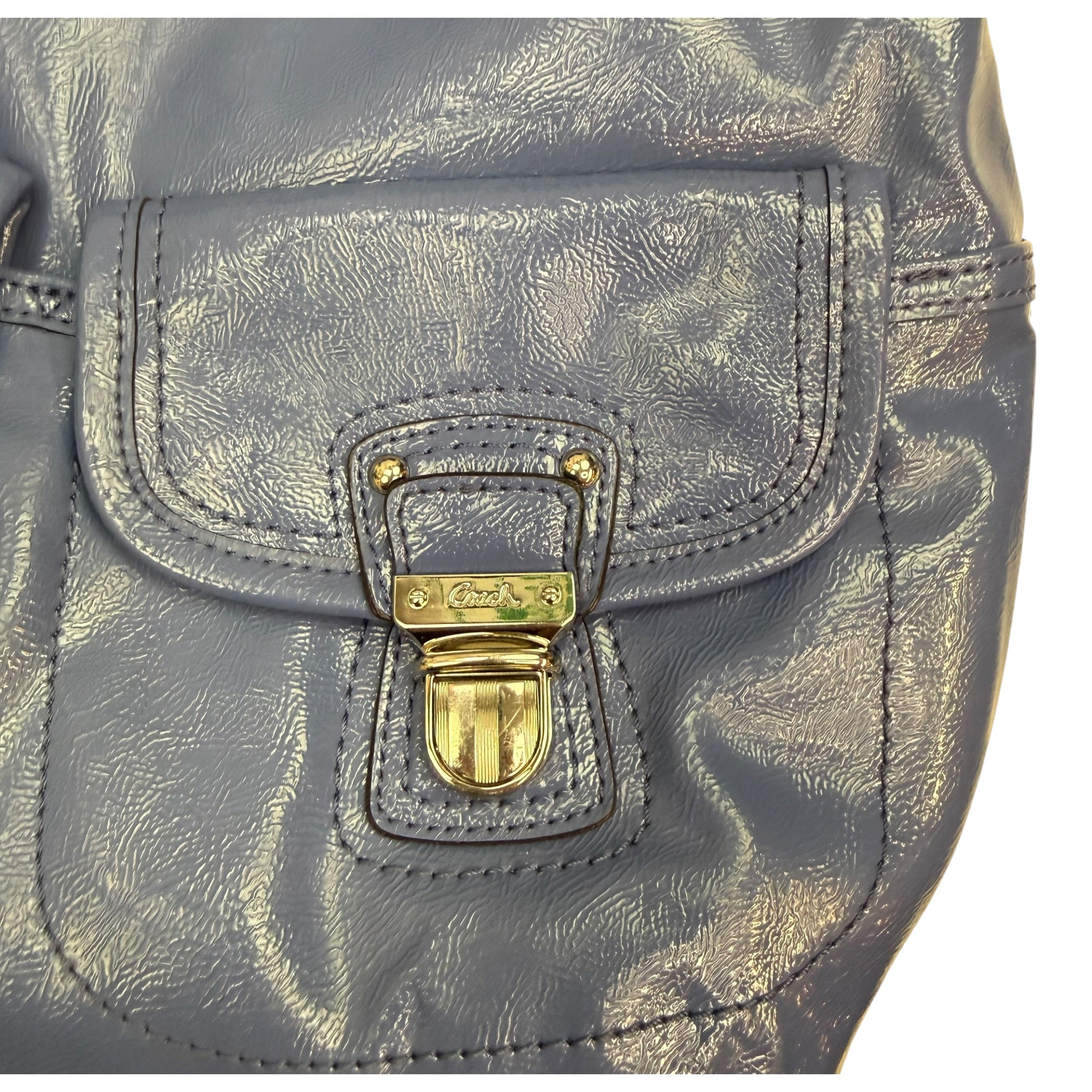 (W) Vintage Coach Daisy Liquid Gloss Pocket Hobo Bag Blue