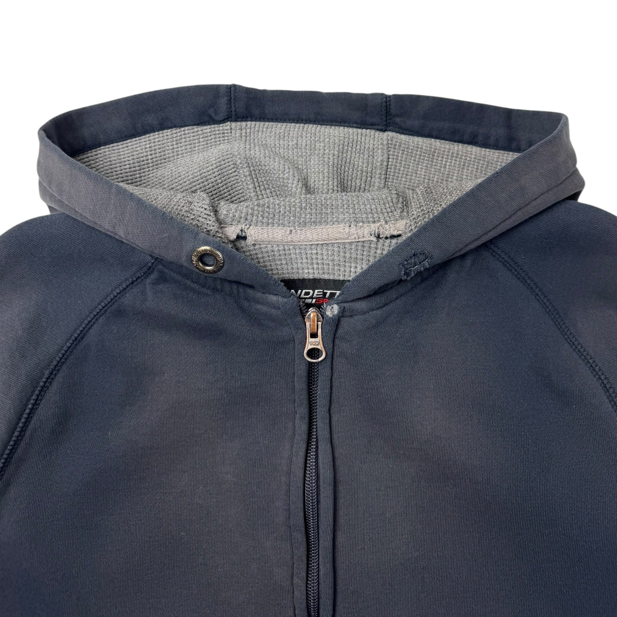 Vintage Distressed Mondetta Waffle Lined Zip Hoodie Faded Navy