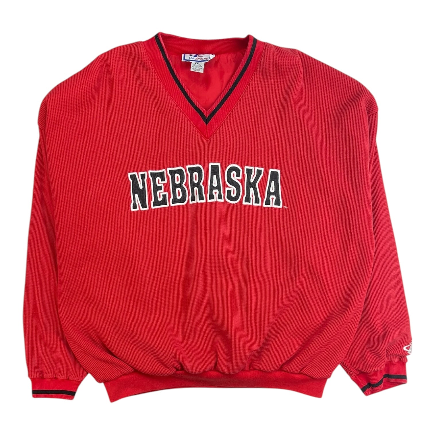 Vintage Nebraska Cornhuskers Waffle Crewneck Lined Red