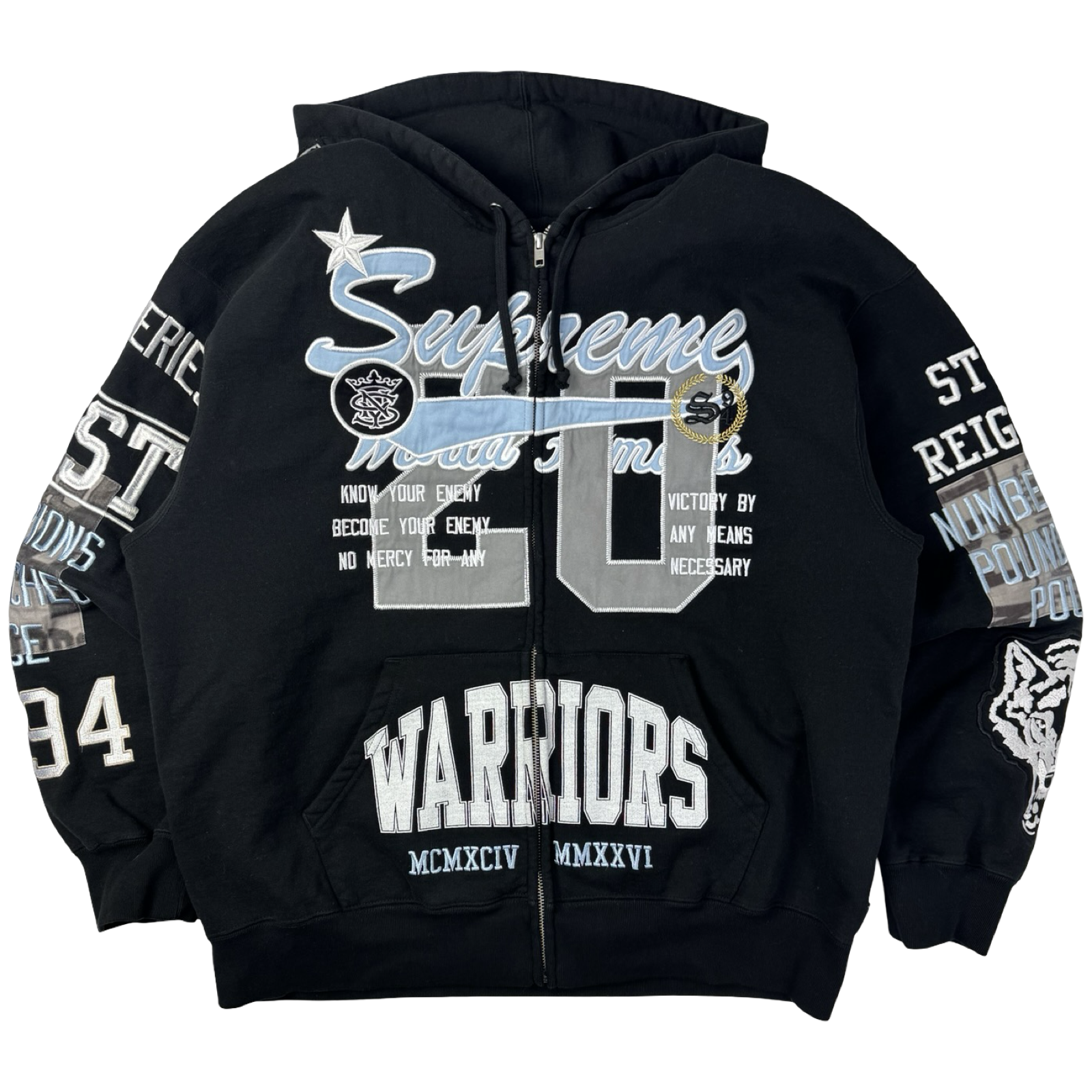 Supreme Warriors Appliqué Zip Up Hooded Sweatshirt Black