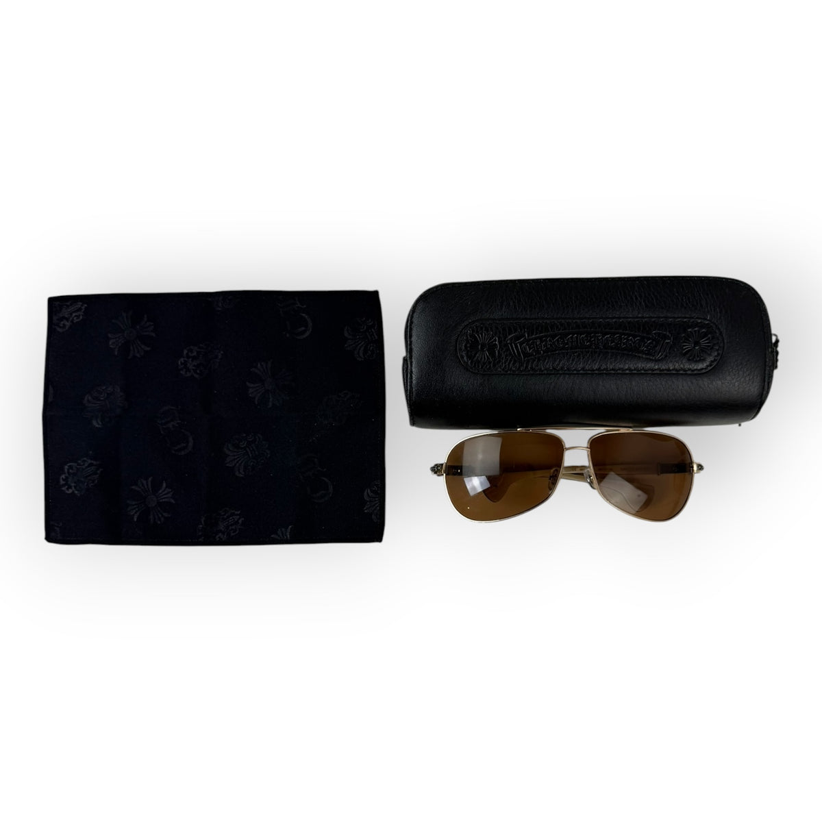 Chrome Hearts The Beast Cross Aviator SunGlasses White/Gold