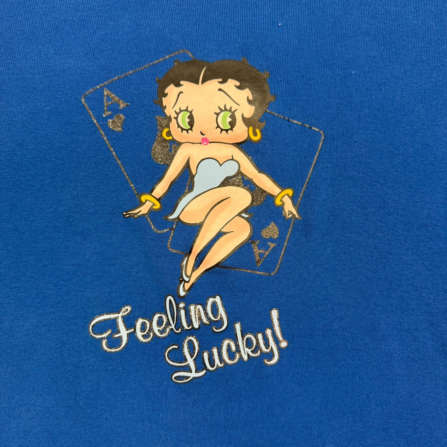 (W) Vintage Betty Boop ‘Feeling Lucky!’ Baby Tee Blue