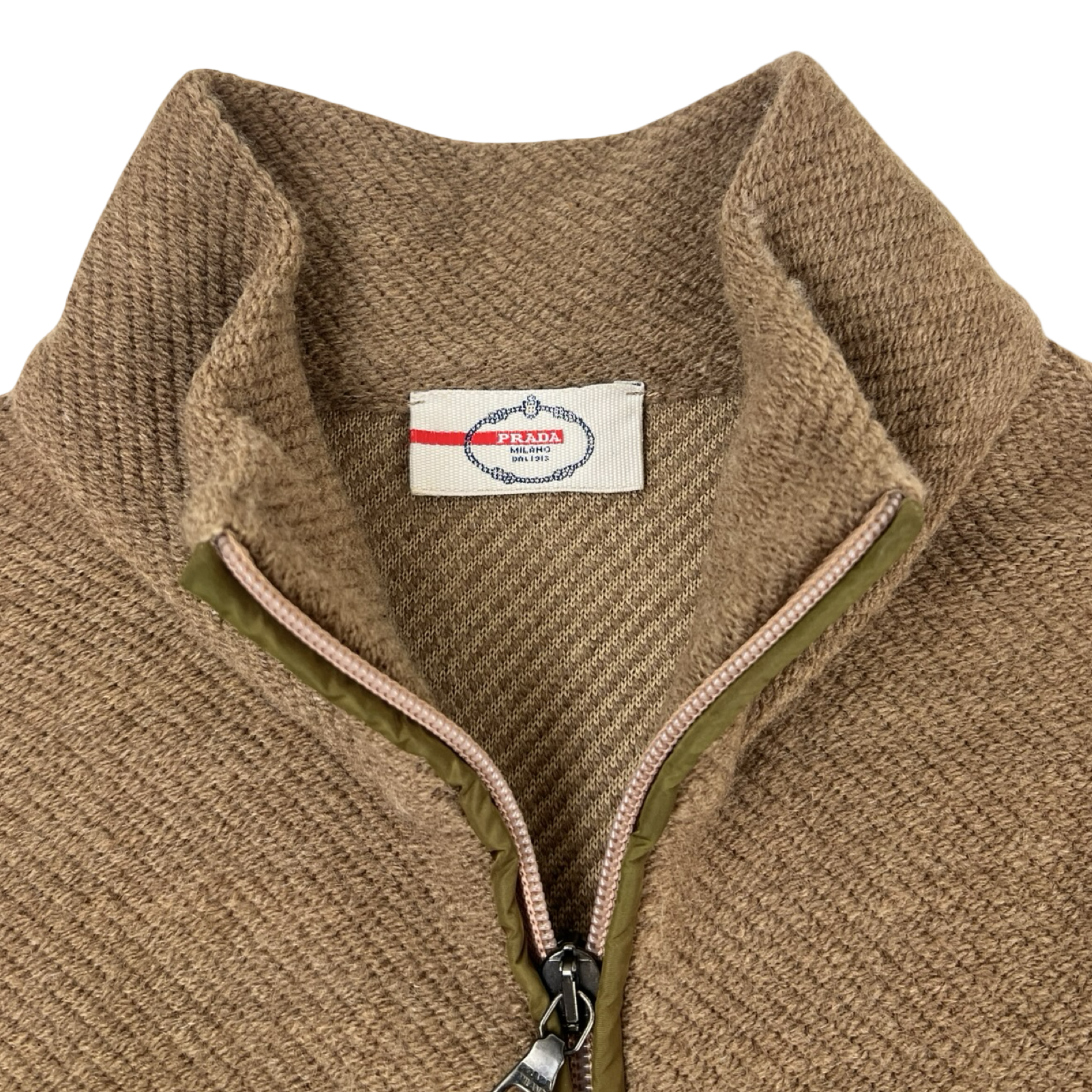Vintage 2000s Prada Linea Rossa Camel Zip-up Sweater