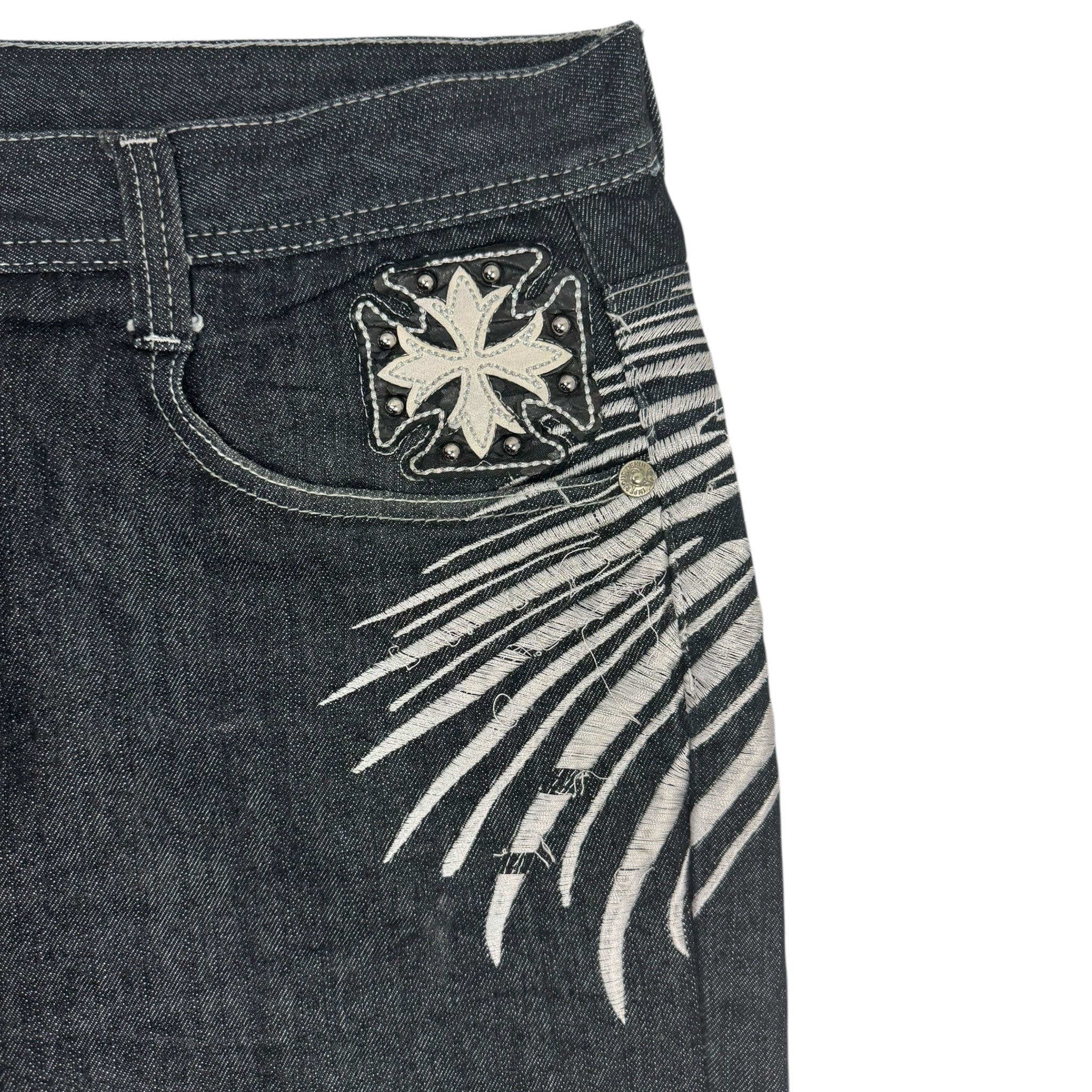 Y2K Imperious Embroidered Black Denim Bottoms