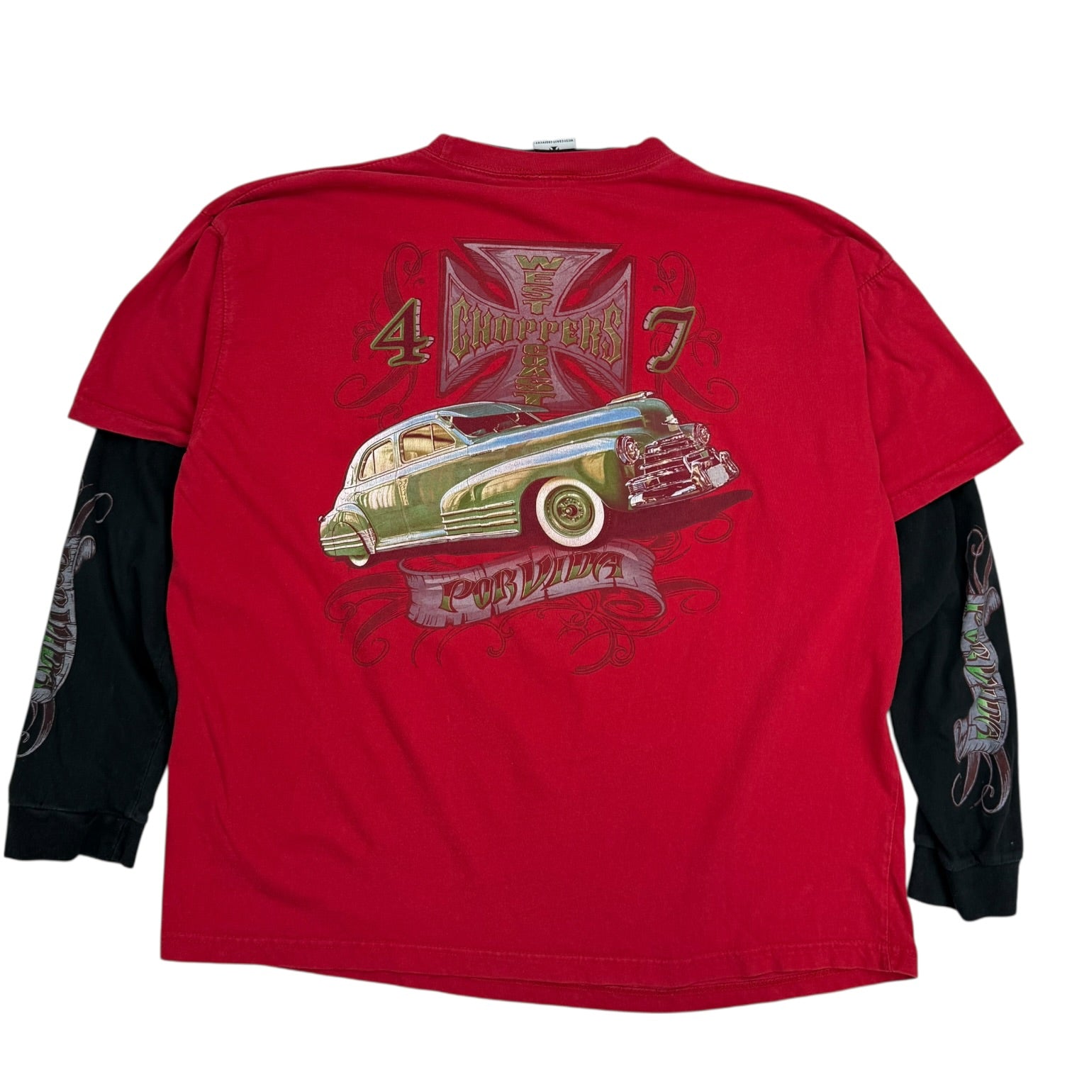 Vintage West Coast Choppers ‘Por Vida’ Double Layer L/S Tee Red