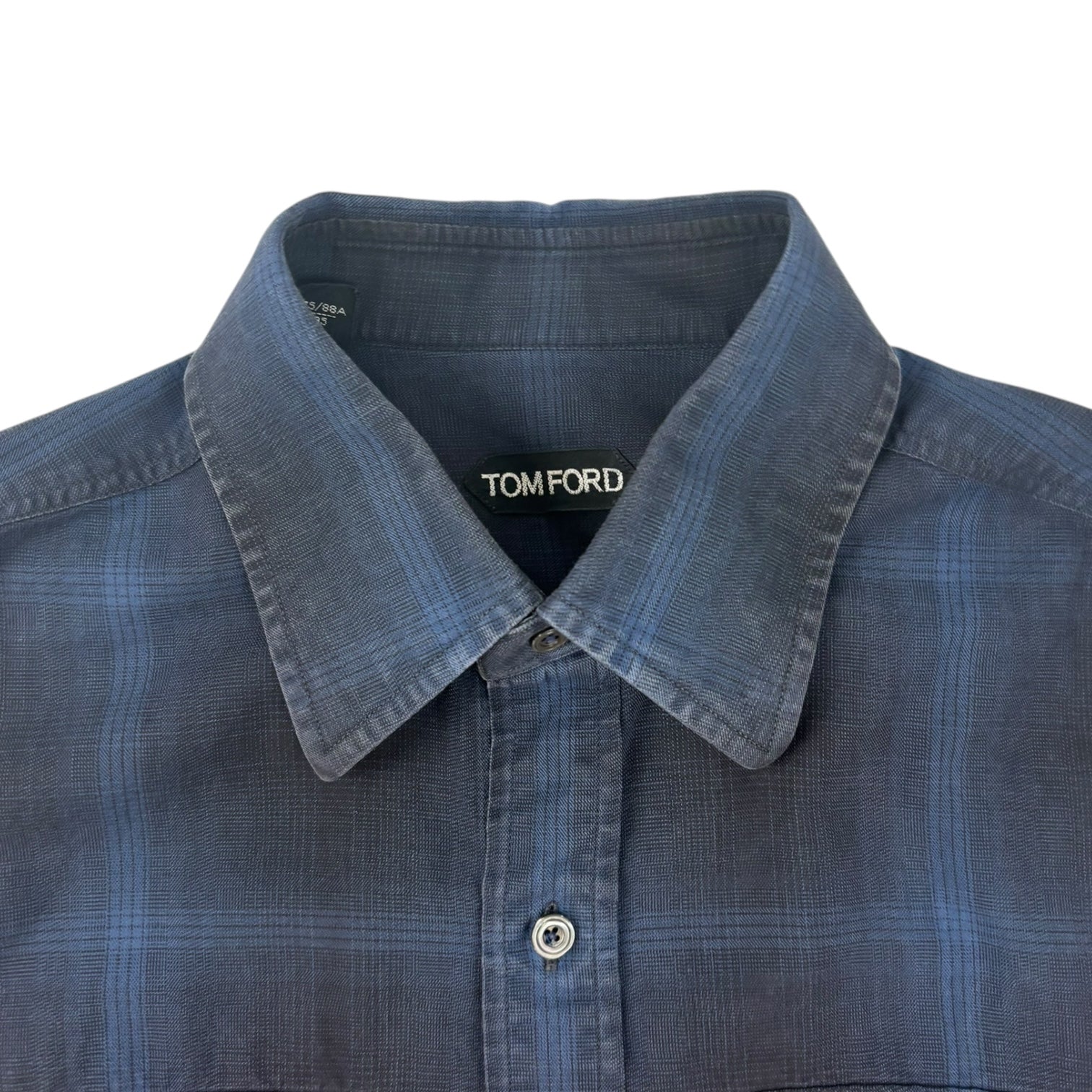 Tom Ford Plaid Check Cotton Button-Up Blue