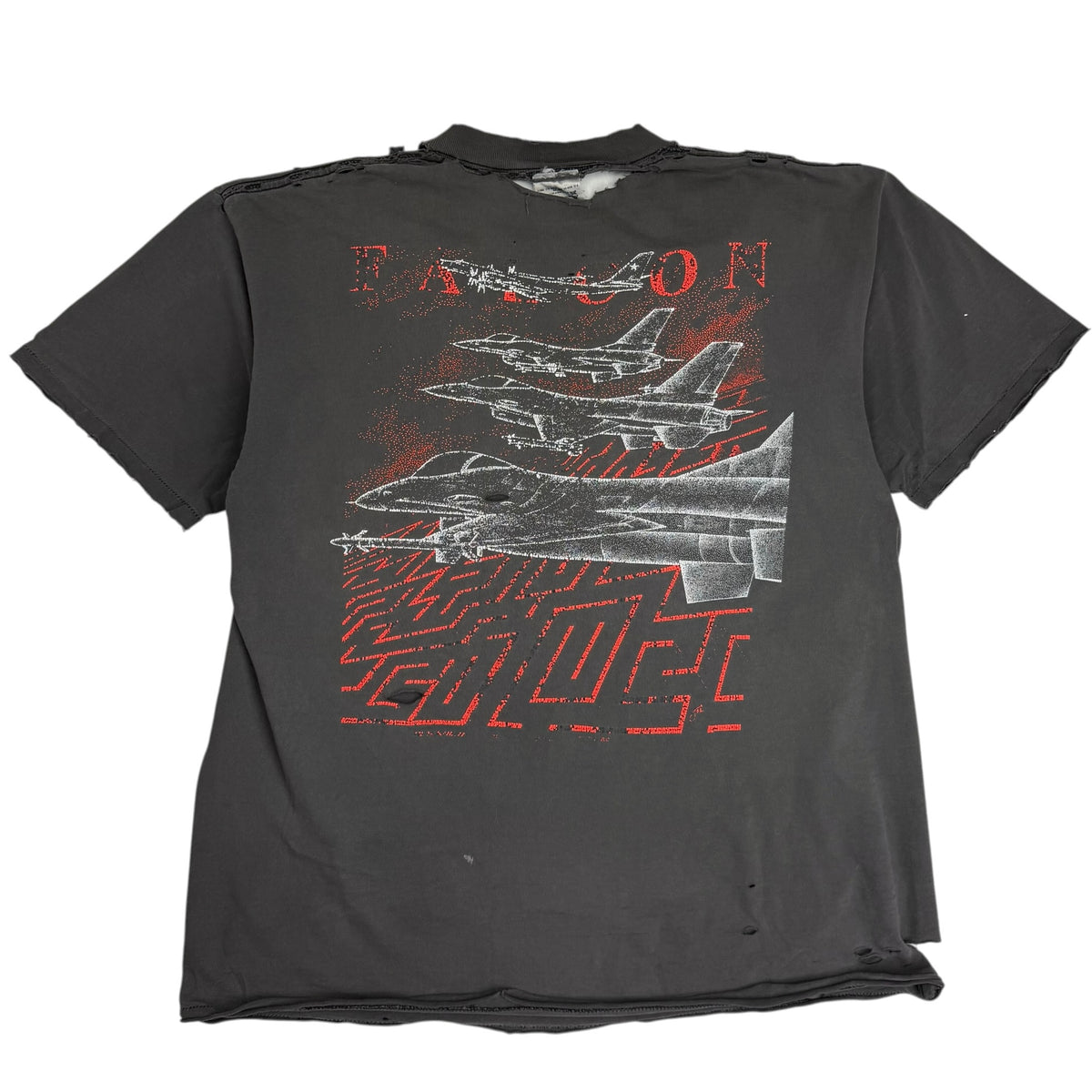 1990 Blackbird F-16 Fighting Falcon Thrashed Tee Faded Grey