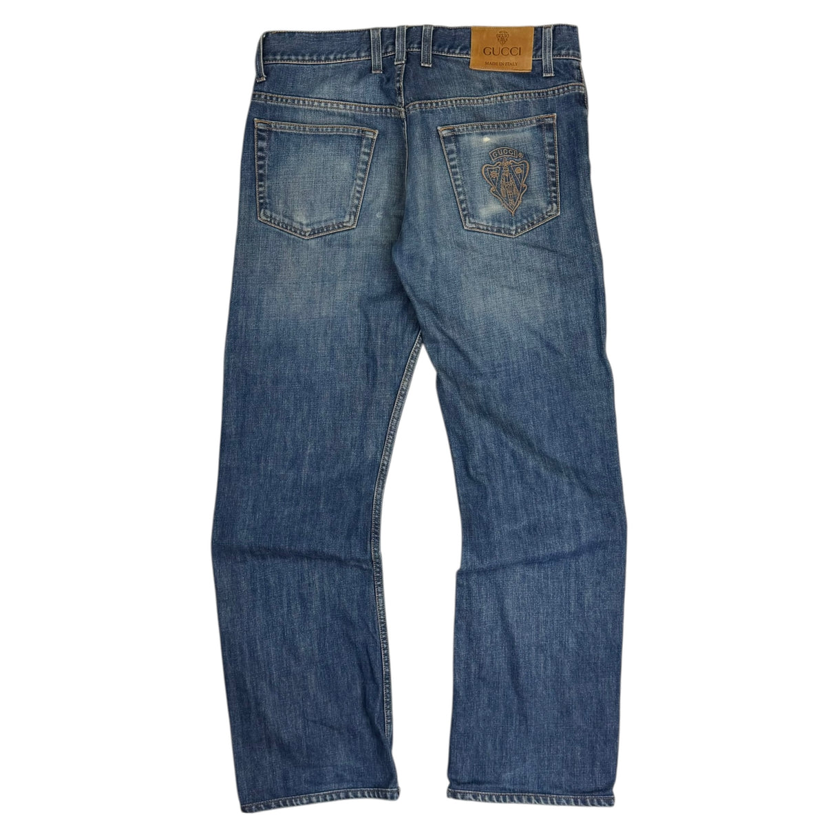 Vintage Gucci Embroidered Crest Jeans Faded Blue