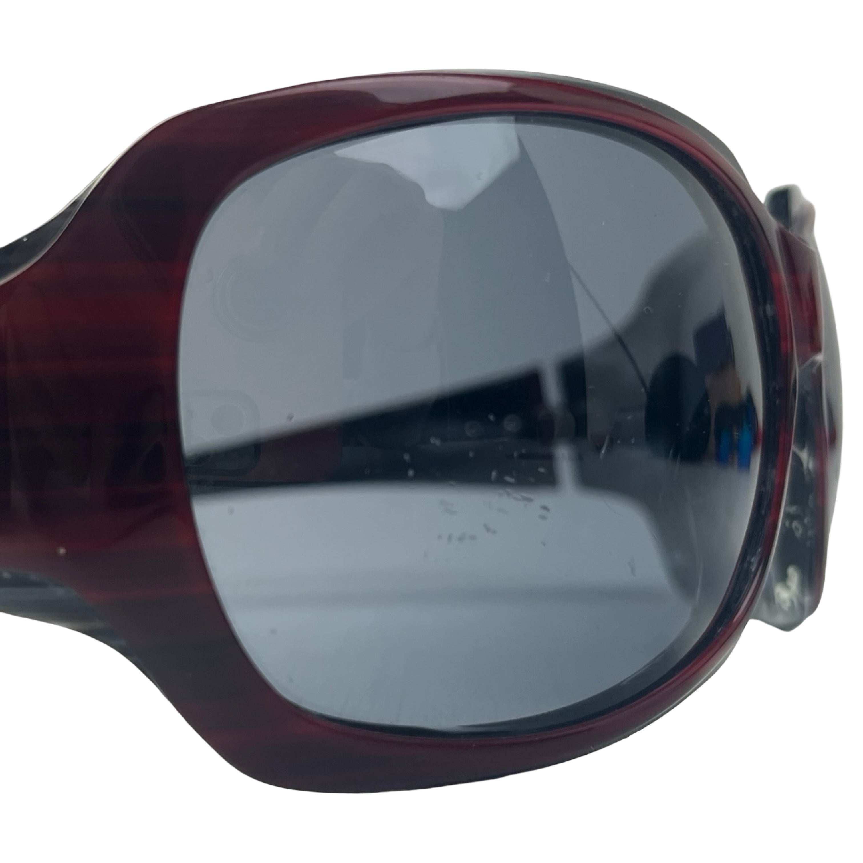 (W) Vintage Oakley Script Sunglasses Burgundy & Grey Horn