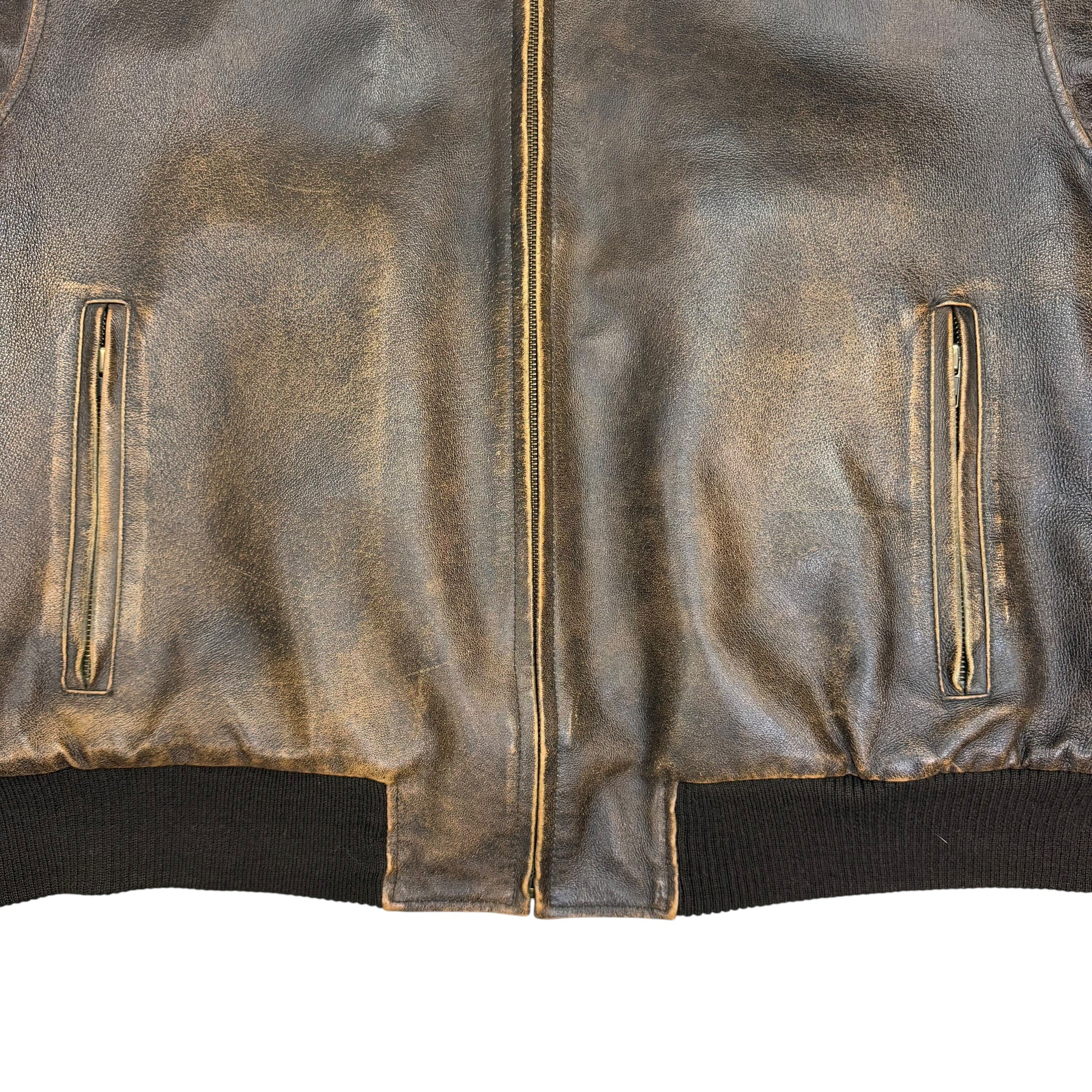 Vintage Denver Hayes Shearling Collar Leather Bomber Jacket Brown