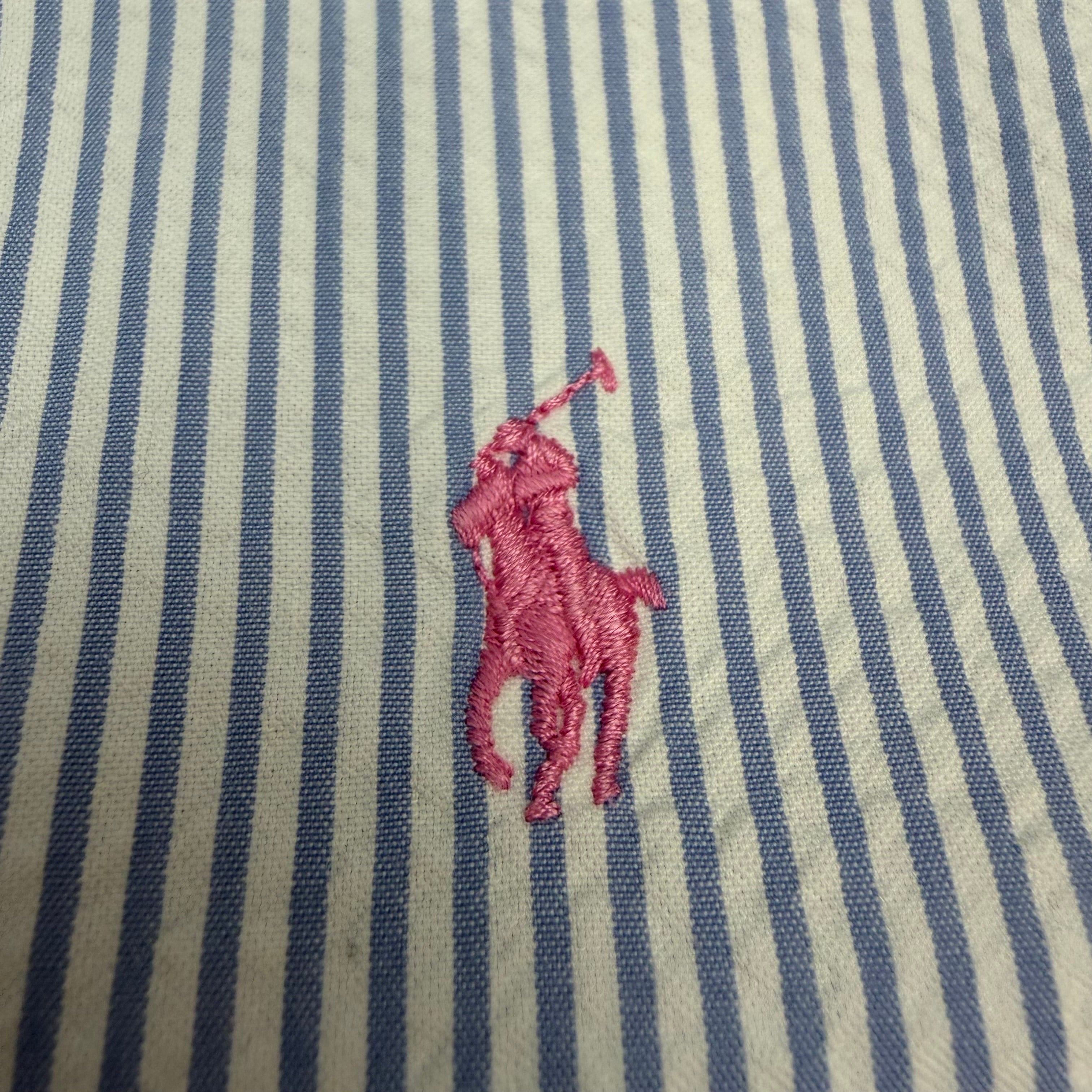 Vintage Polo Ralph Lauren Striped Poplin Button Up Blue