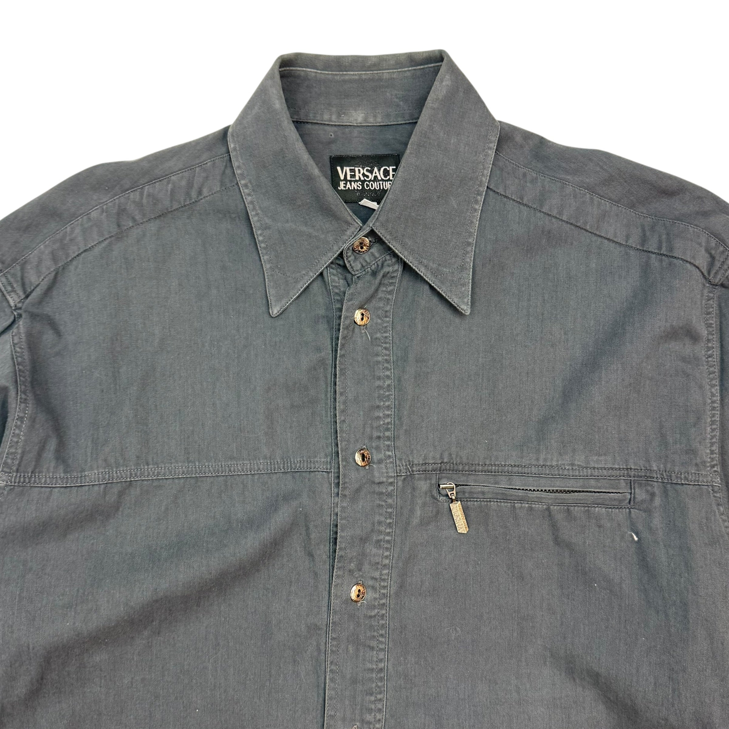 Vintage Versace Jeans Button Up Shirt Dark Grey