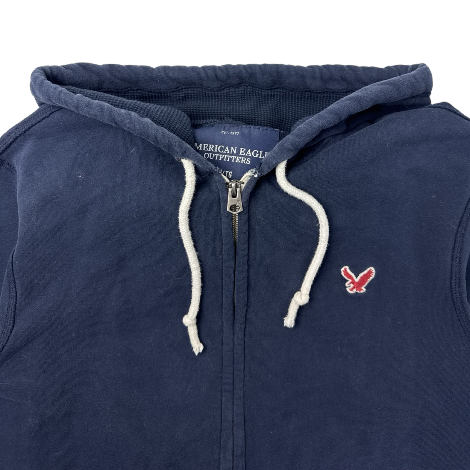 Y2K American Eagle Pocket Embroidered Zip Up Hoodie Blue