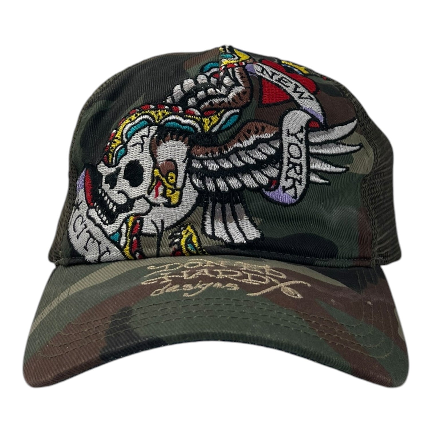 Vintage Y2K Ed Hardy Snap Back Hat Camo
