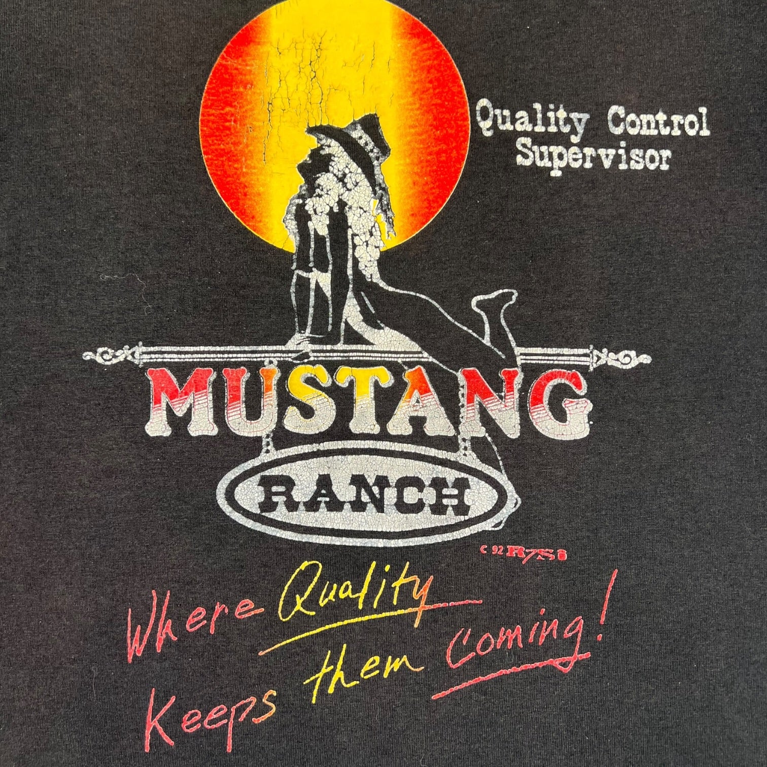 Vintage 1992 Mustang Ranch “Quality Control Supervisor” T-Shirt Black