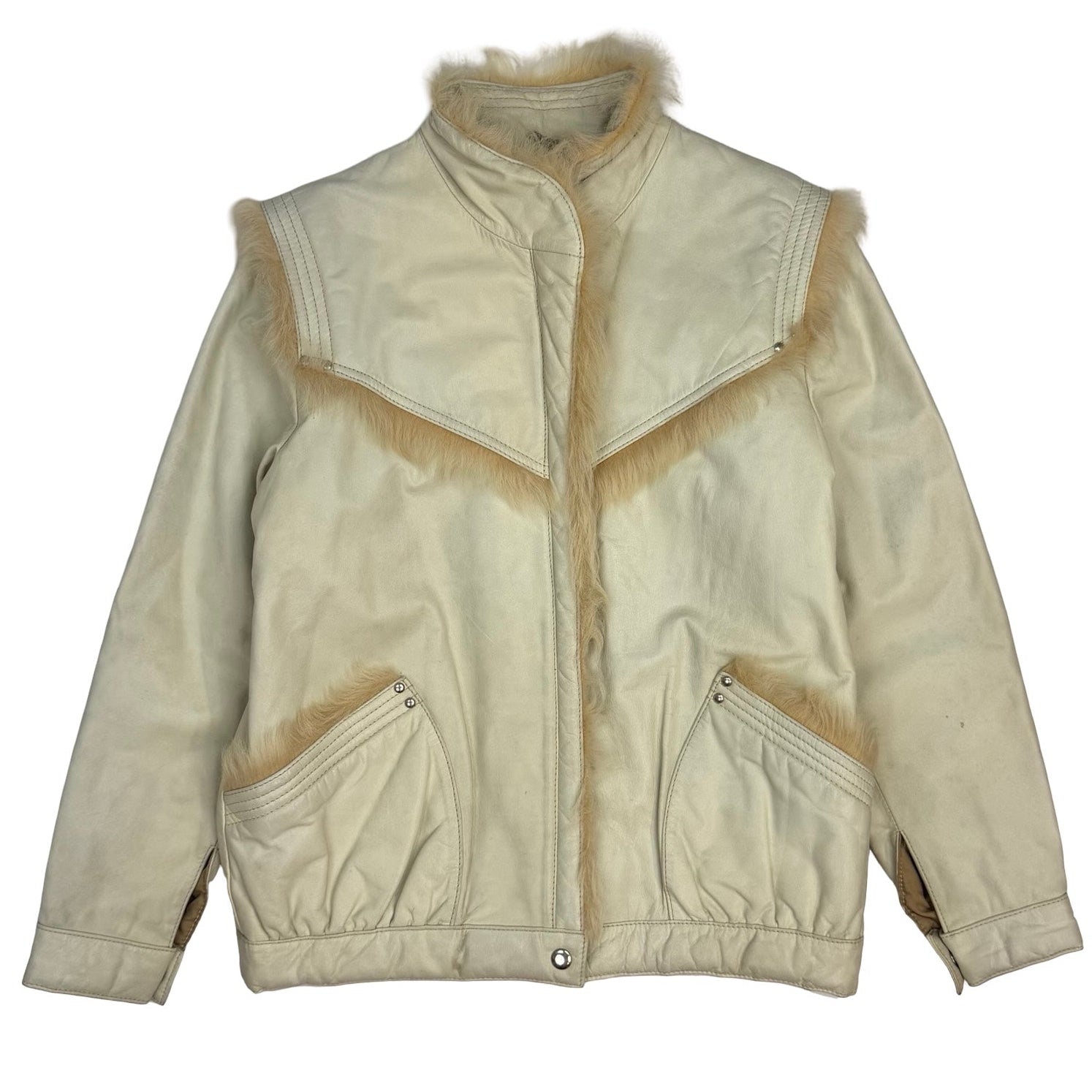 (W) Vintage Fur Trimmed Leather Jacket White