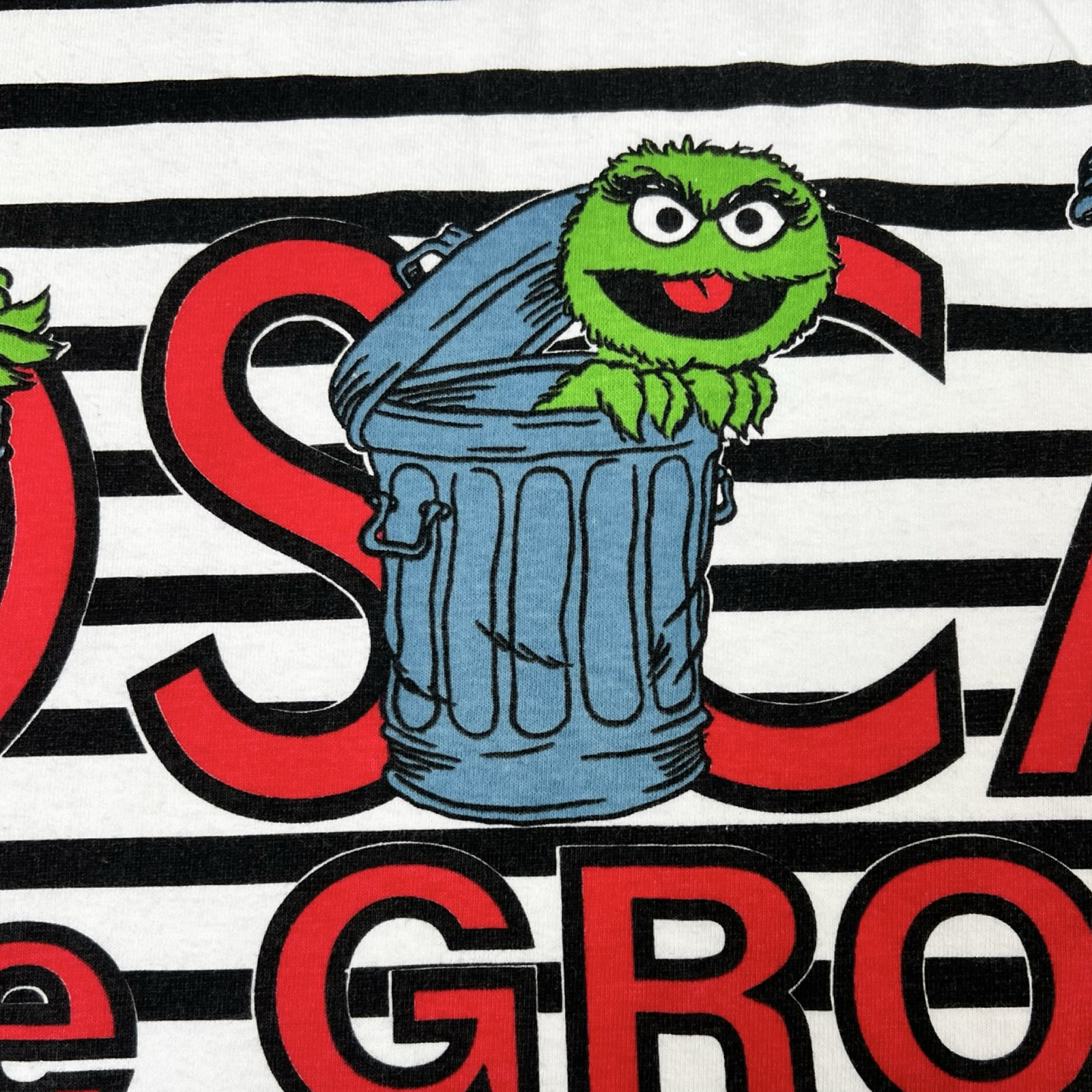 Vintage Jim Henson Productions Oscar the Grouch Striped Graphic T-Shirt