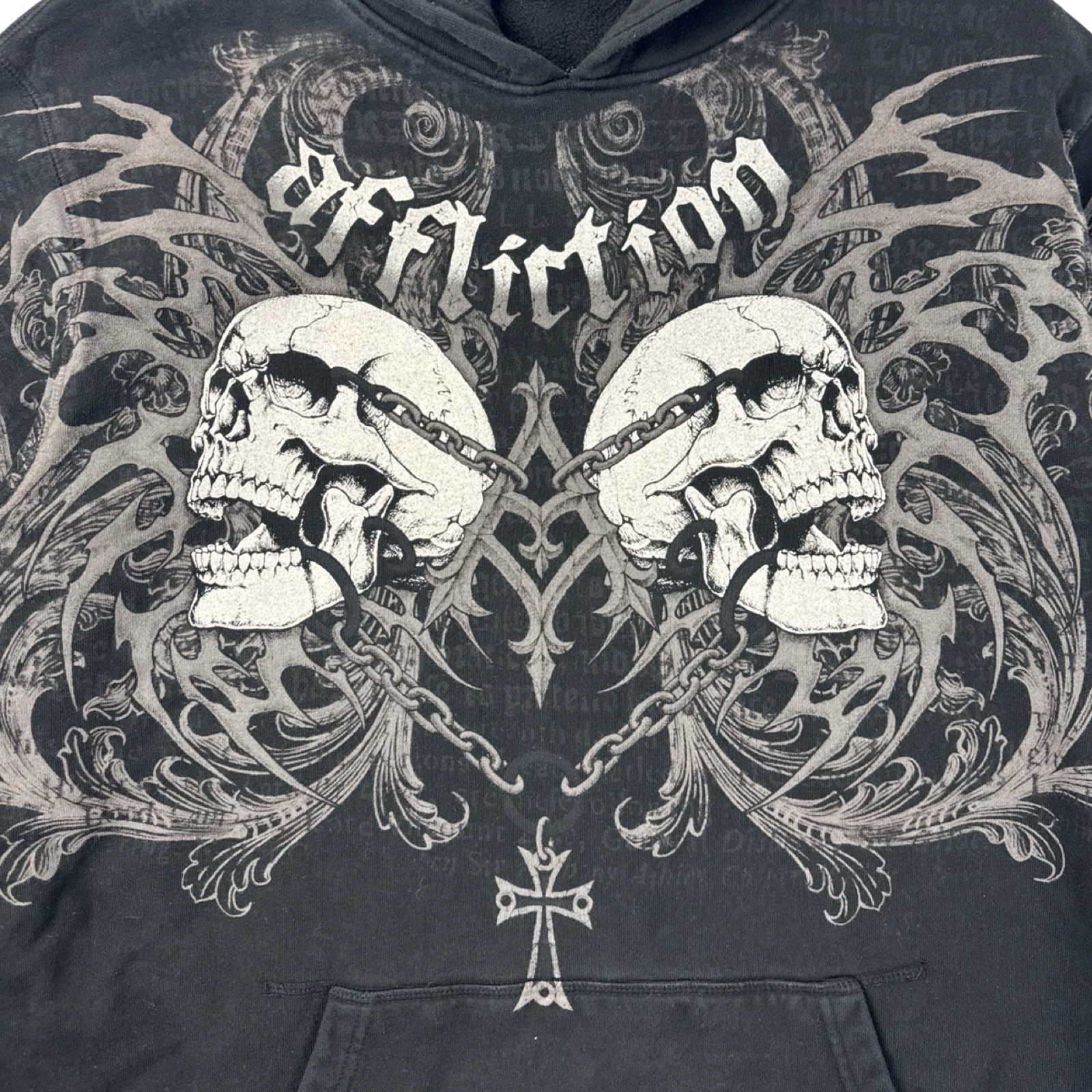 Y2K Affliction Tribal Double Skulls Pull Over Hoodie