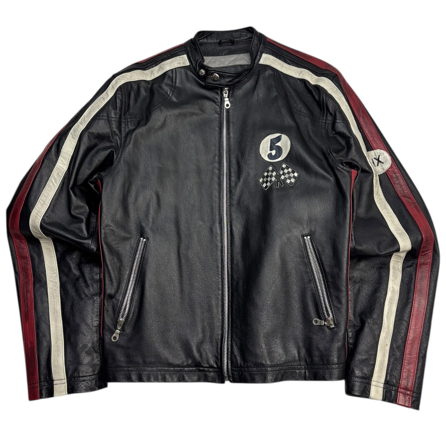 Vintage Striped Leather Motorcycle  Jacket