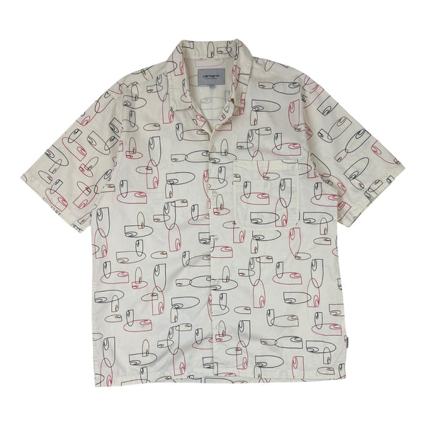Carhartt WIP Short Sleeve Button Up Sumor Shirt in Outline Print Wax White