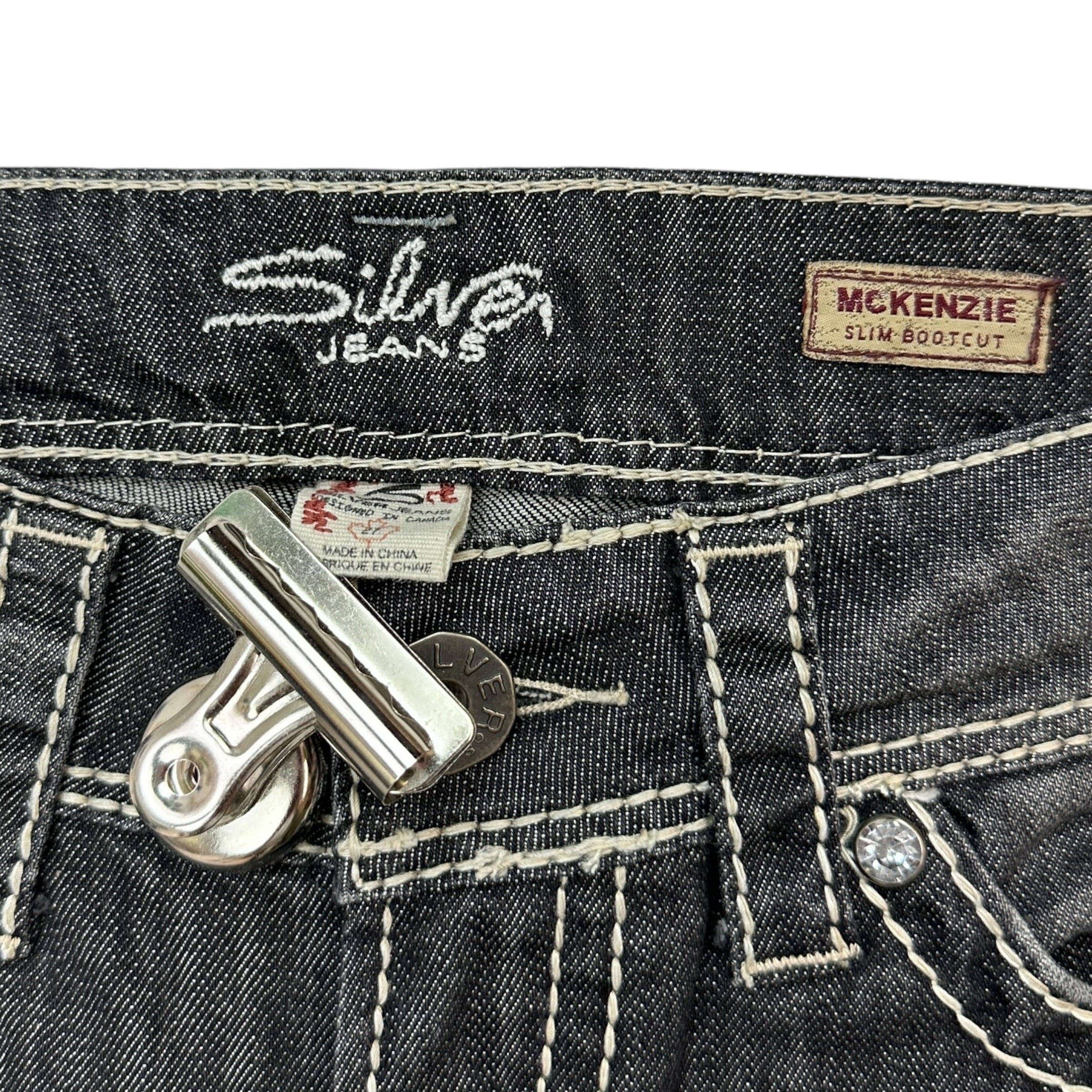 (W) Vintage Y2K Silver Jeans Slim Bootcut Denim Washed Black