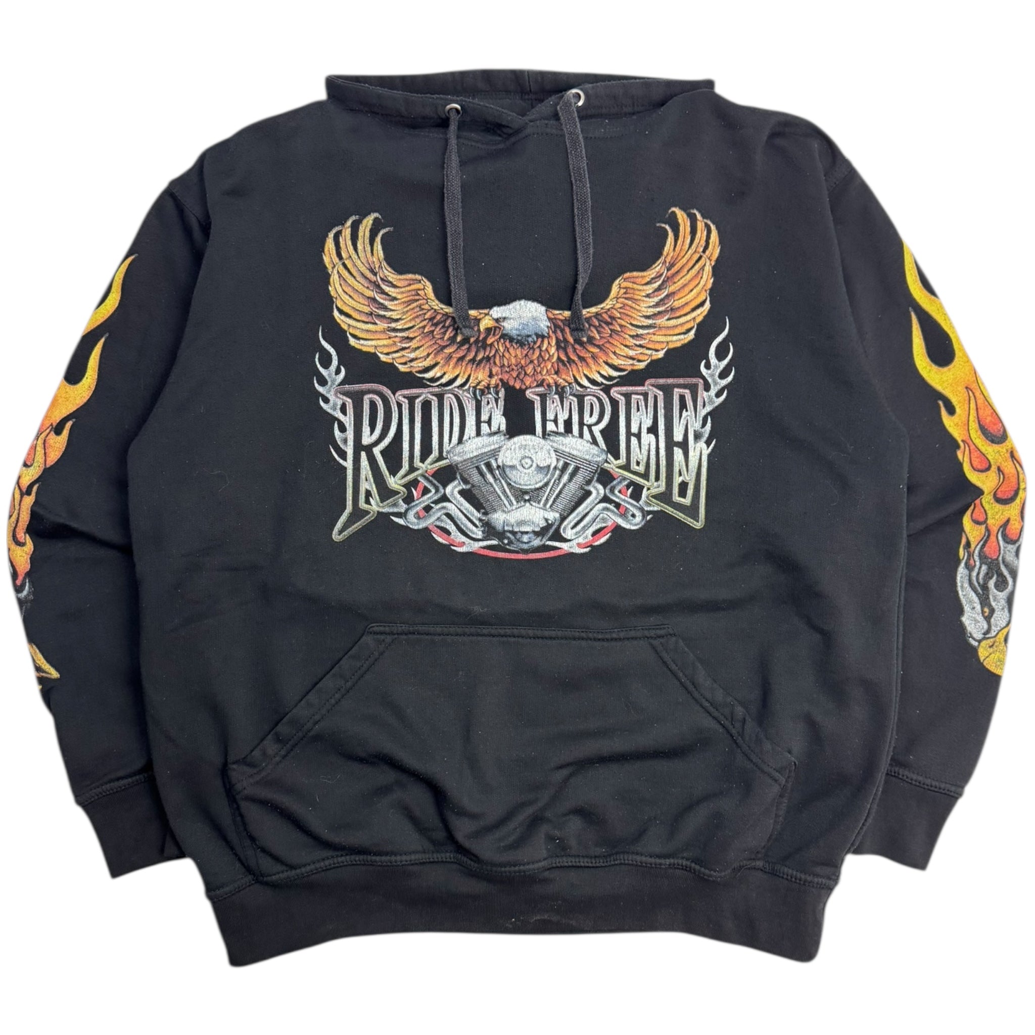 Vintage Ride Free Eagle Flamesleeve Biker Hoodie