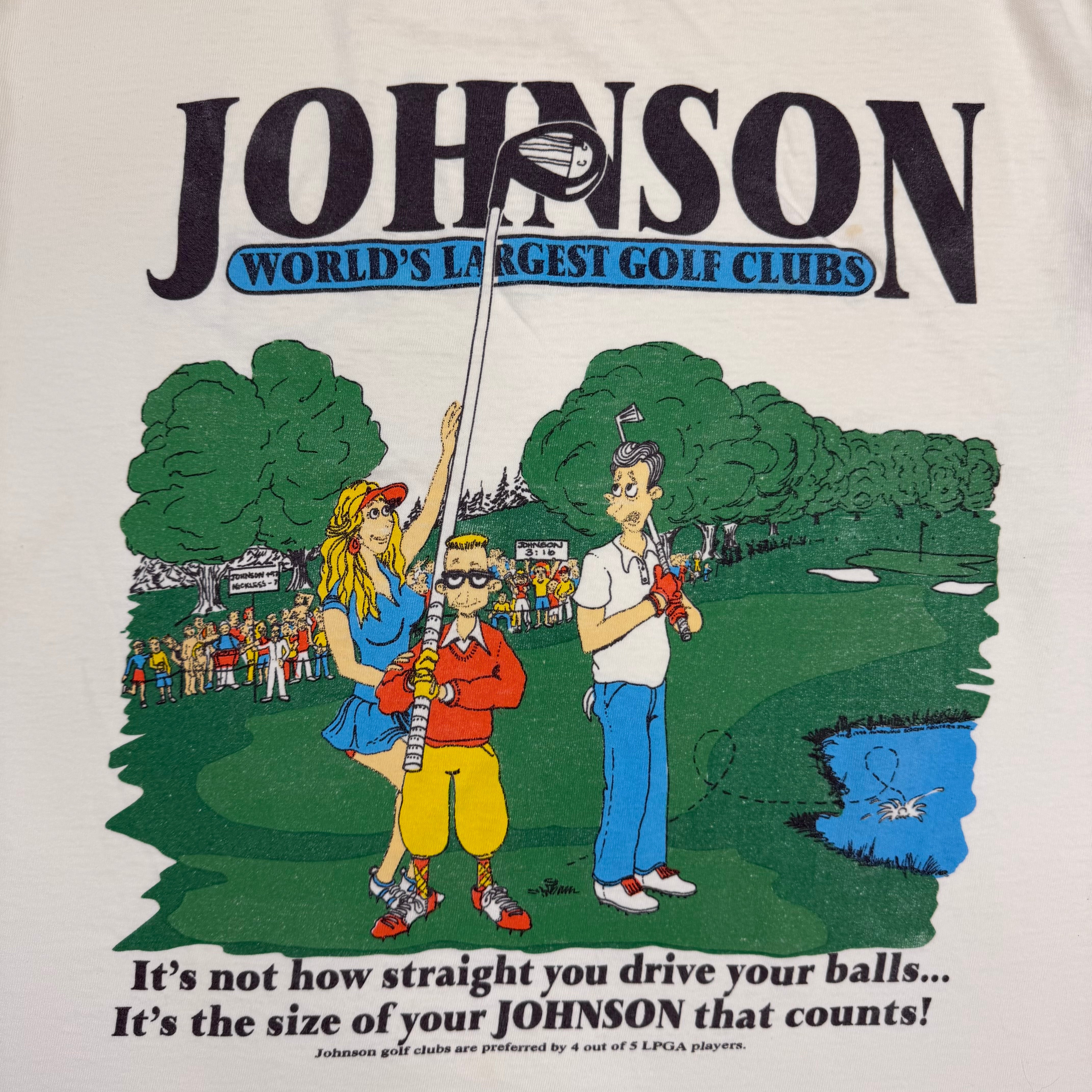 Vintage Johnson Worlds Largest Golf Clubs Tee White