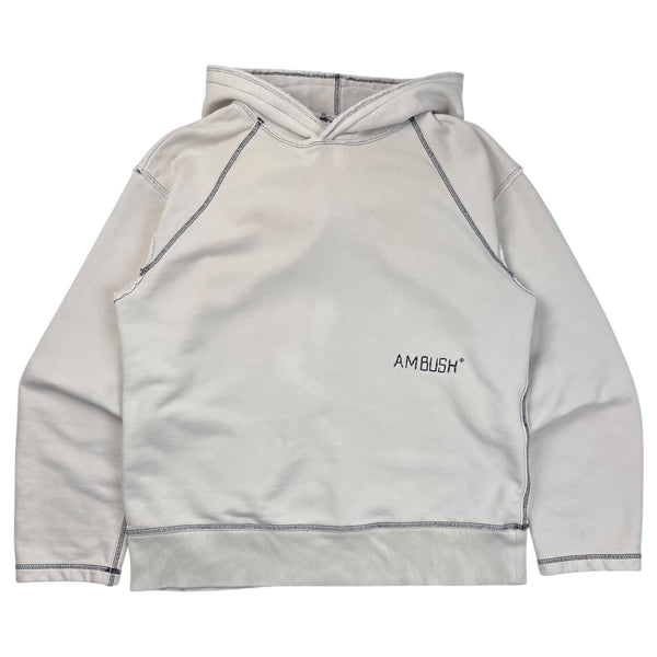 Ambush Raw Edge Logo Hoodie White