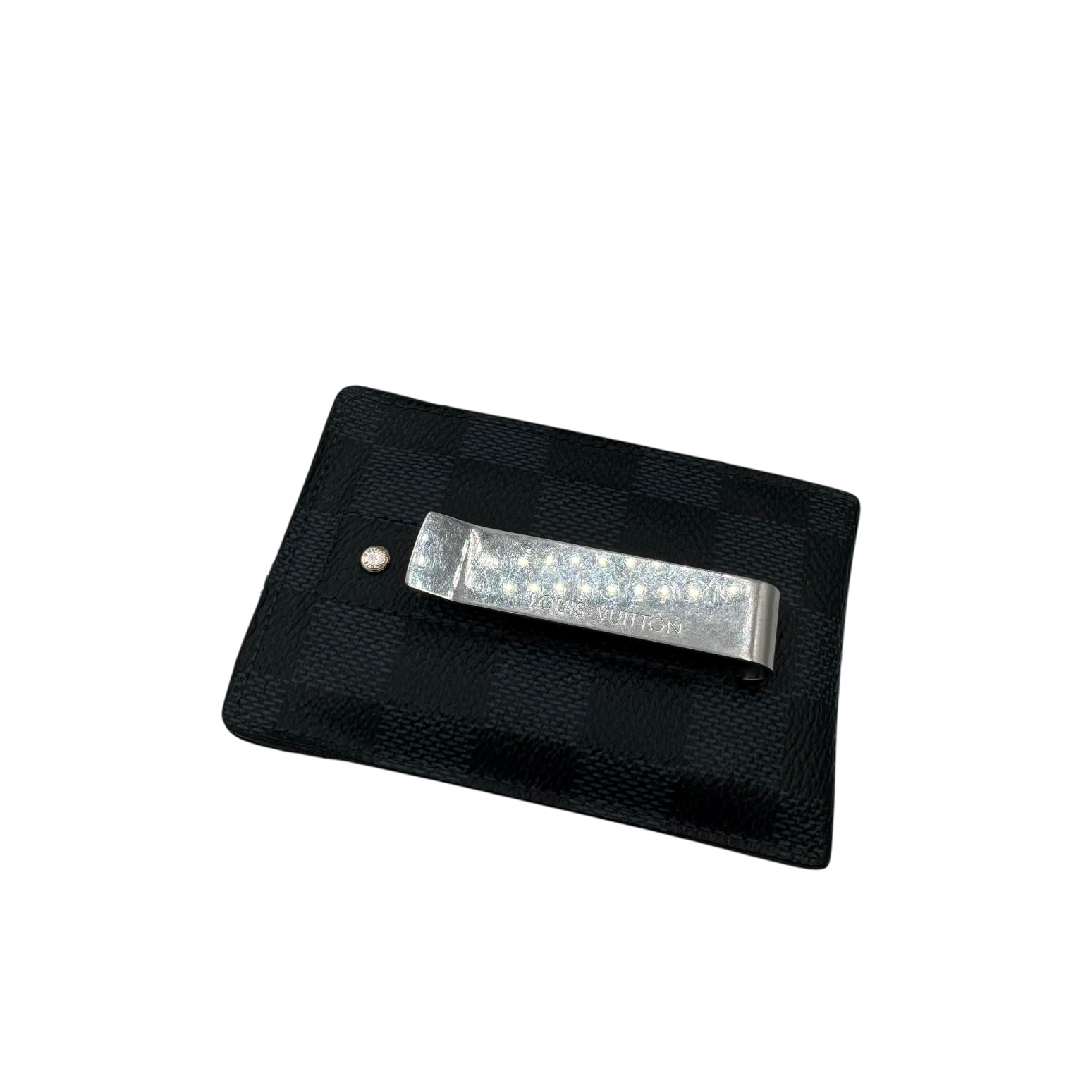 Louis Vuitton Pince Damier Graphite Canvas Card Holder Money Clip Navy Blue