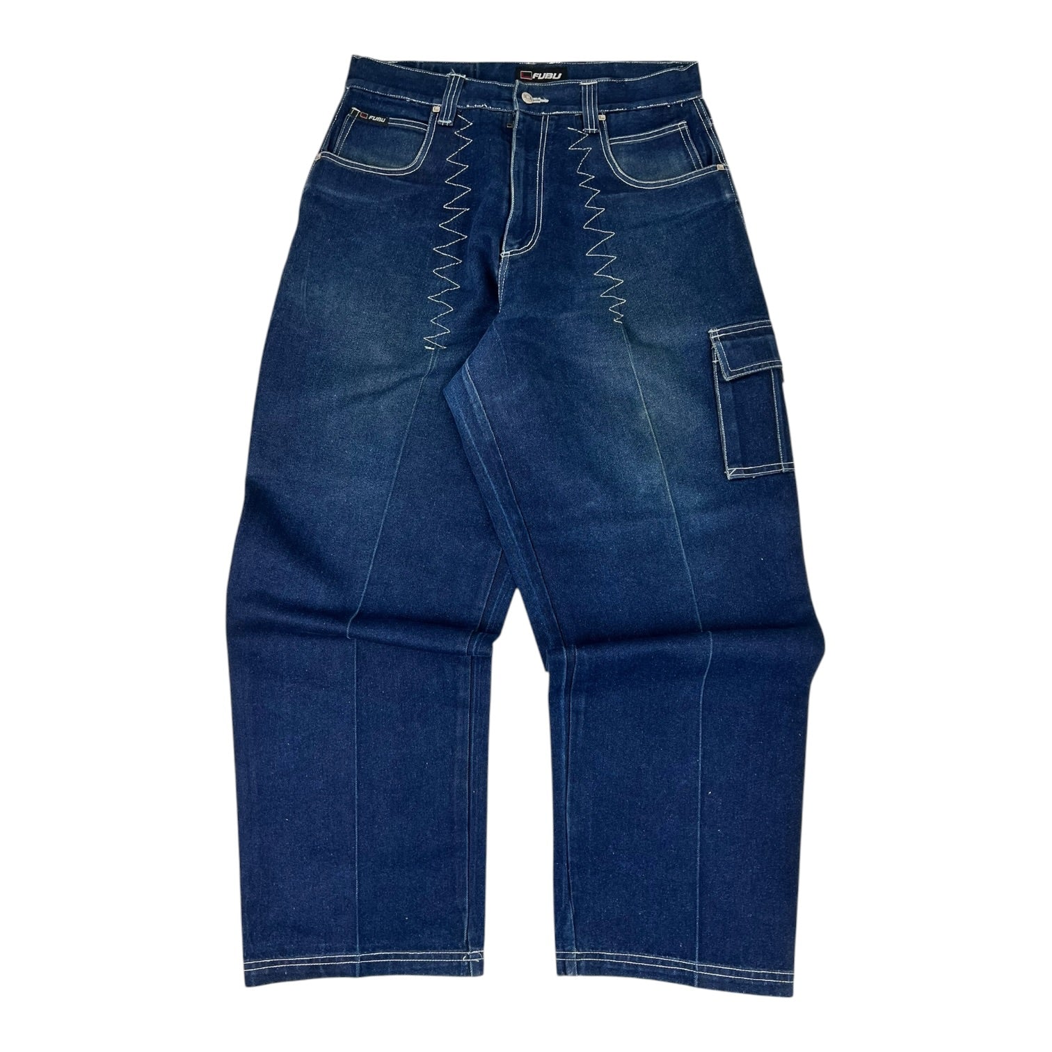 Y2K FUBU The Collection Dark Wash Baggy Cargo Jeans