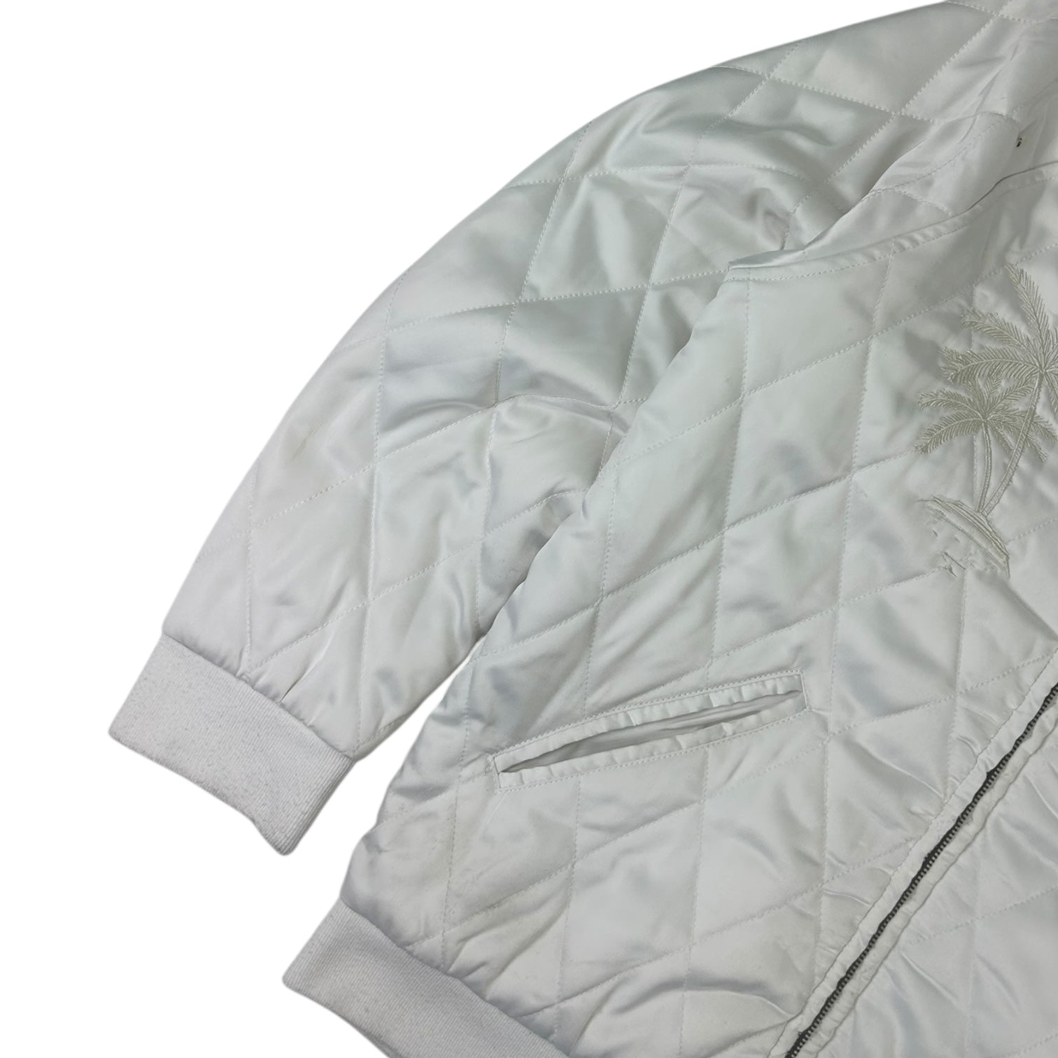 Stussy Quilted Palm Tree Bomber Jacket White