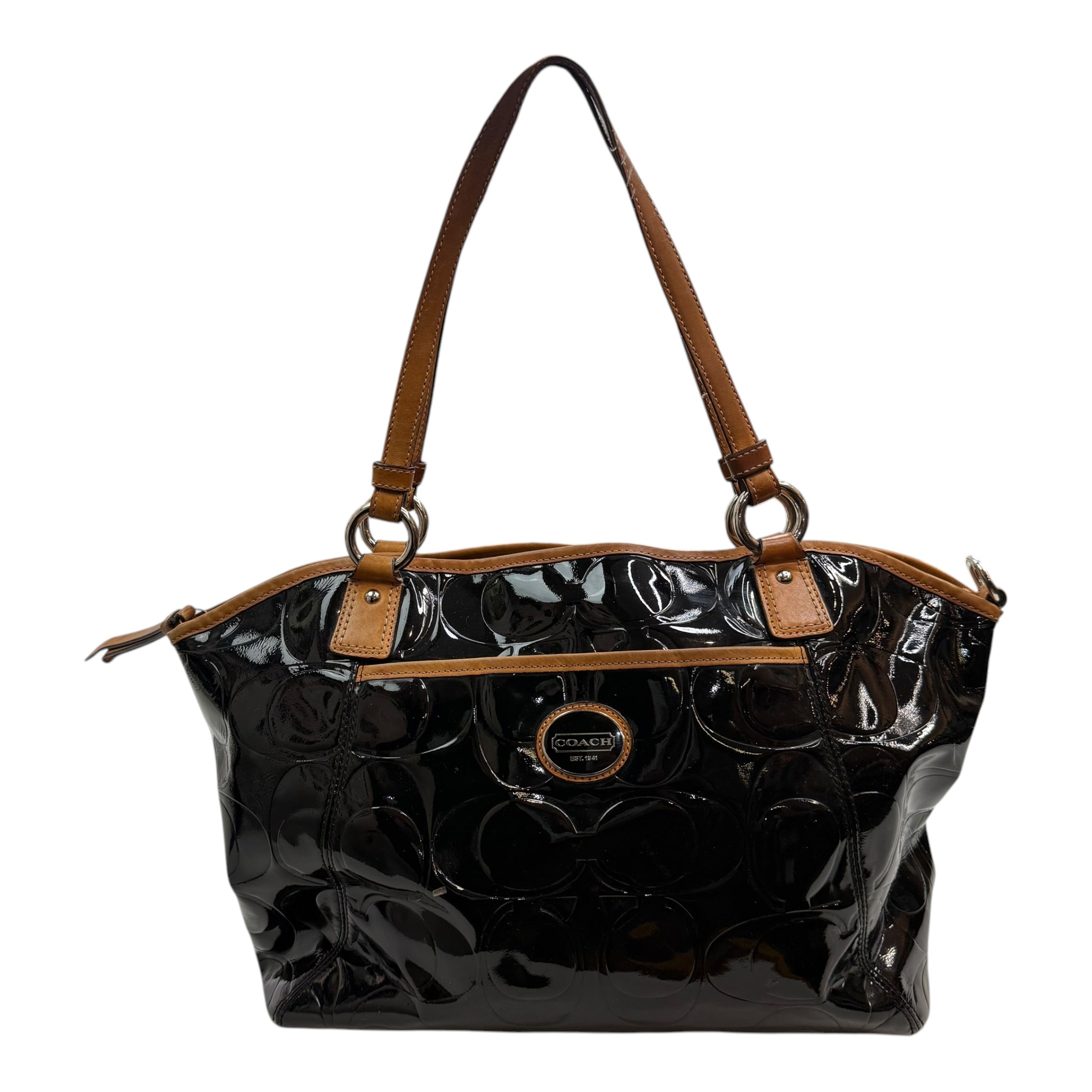 (W) Vintage Coach Peyton Embossed Signature Patent Leather Tote Bag