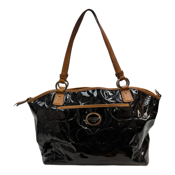 (W) Vintage Coach Peyton Embossed Signature Patent Leather Tote Bag