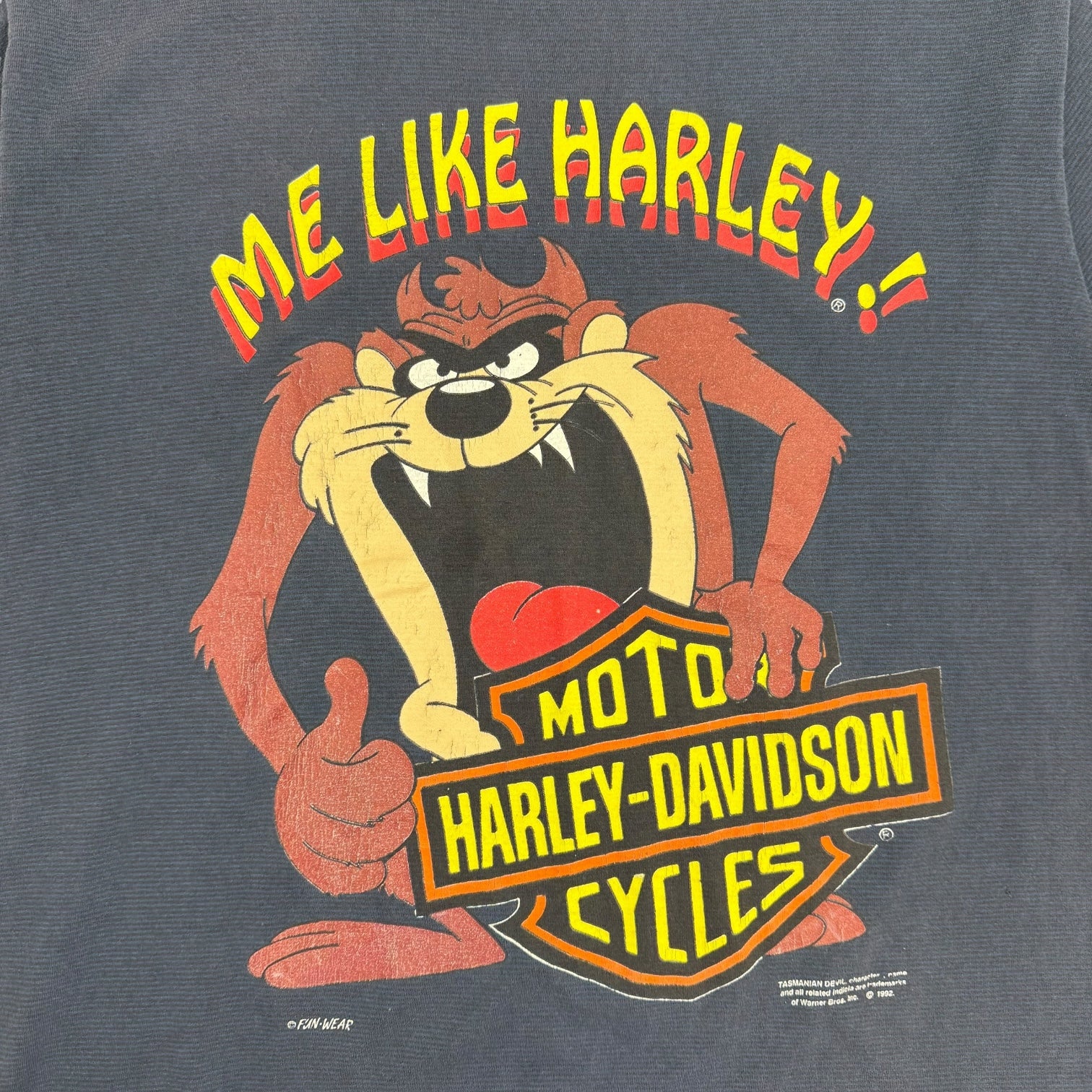 1992 Harley Davidson Taz ‘Me Like Harley!’ Tee Navy Blue