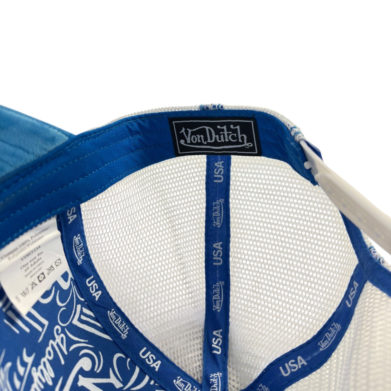 (W) Von Dutch Blue and White Velvet Trucker Hat