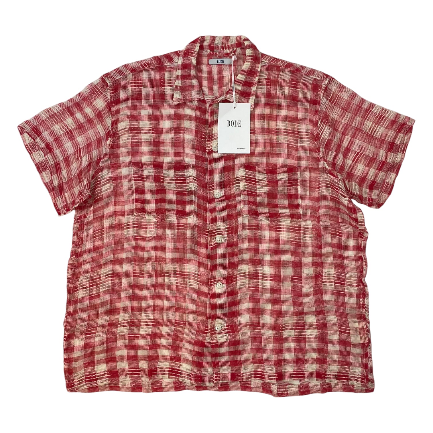 Bode Checkered Button Up Red/White