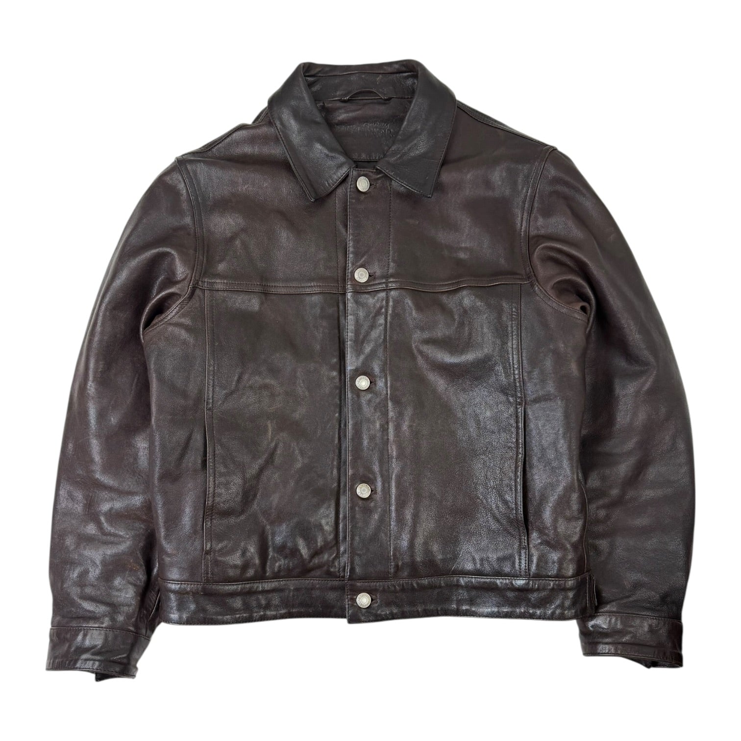 Stussy Leather Trucker Jacket Brown