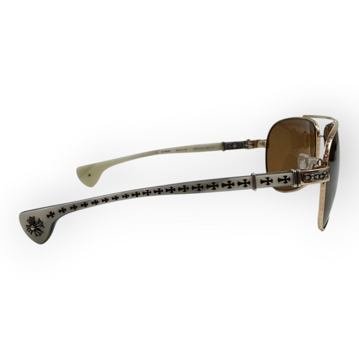Chrome Hearts The Beast Cross Aviator SunGlasses White/Gold