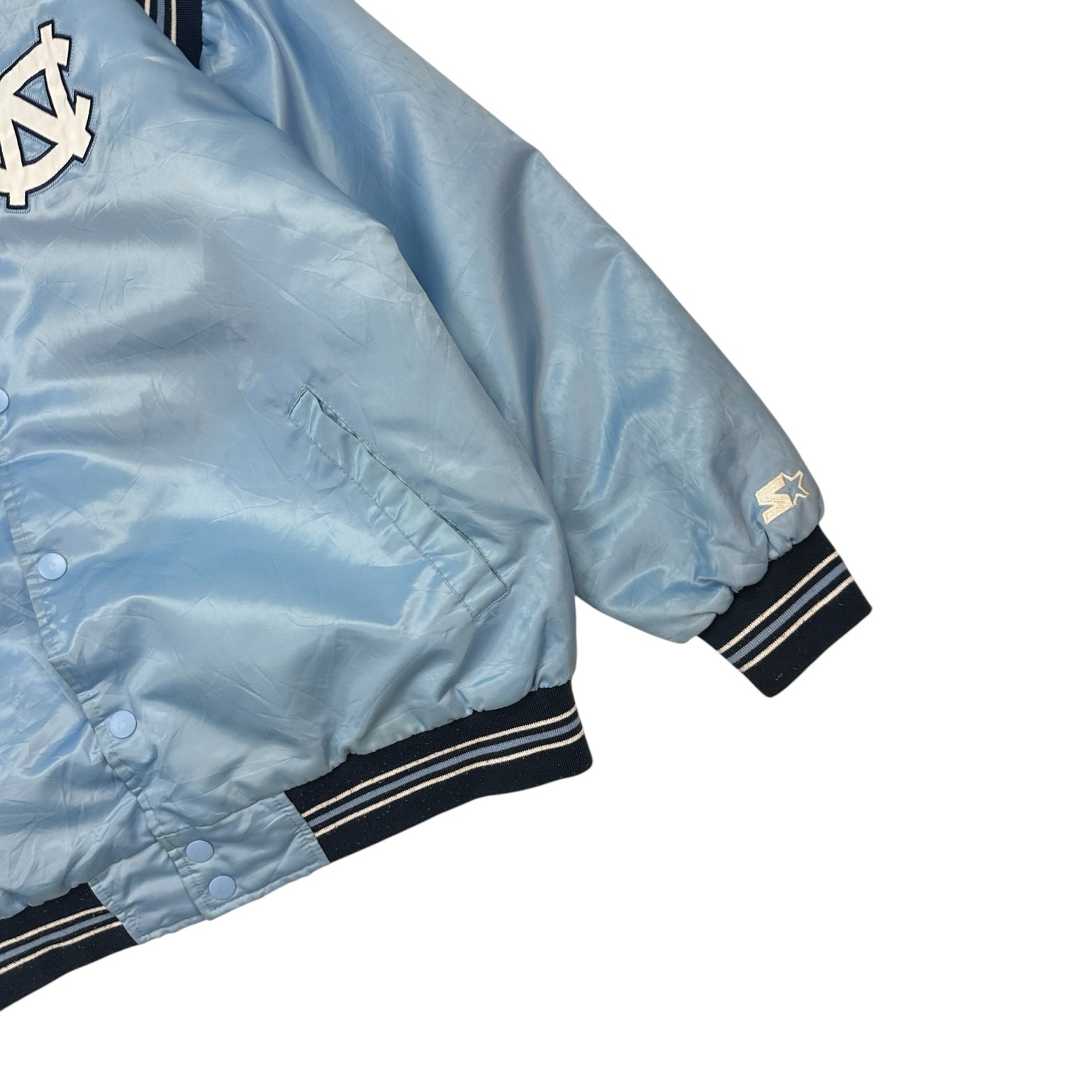 Vintage Starter UNC Tar Heels Satin Bomber Jacket Carolina Blue