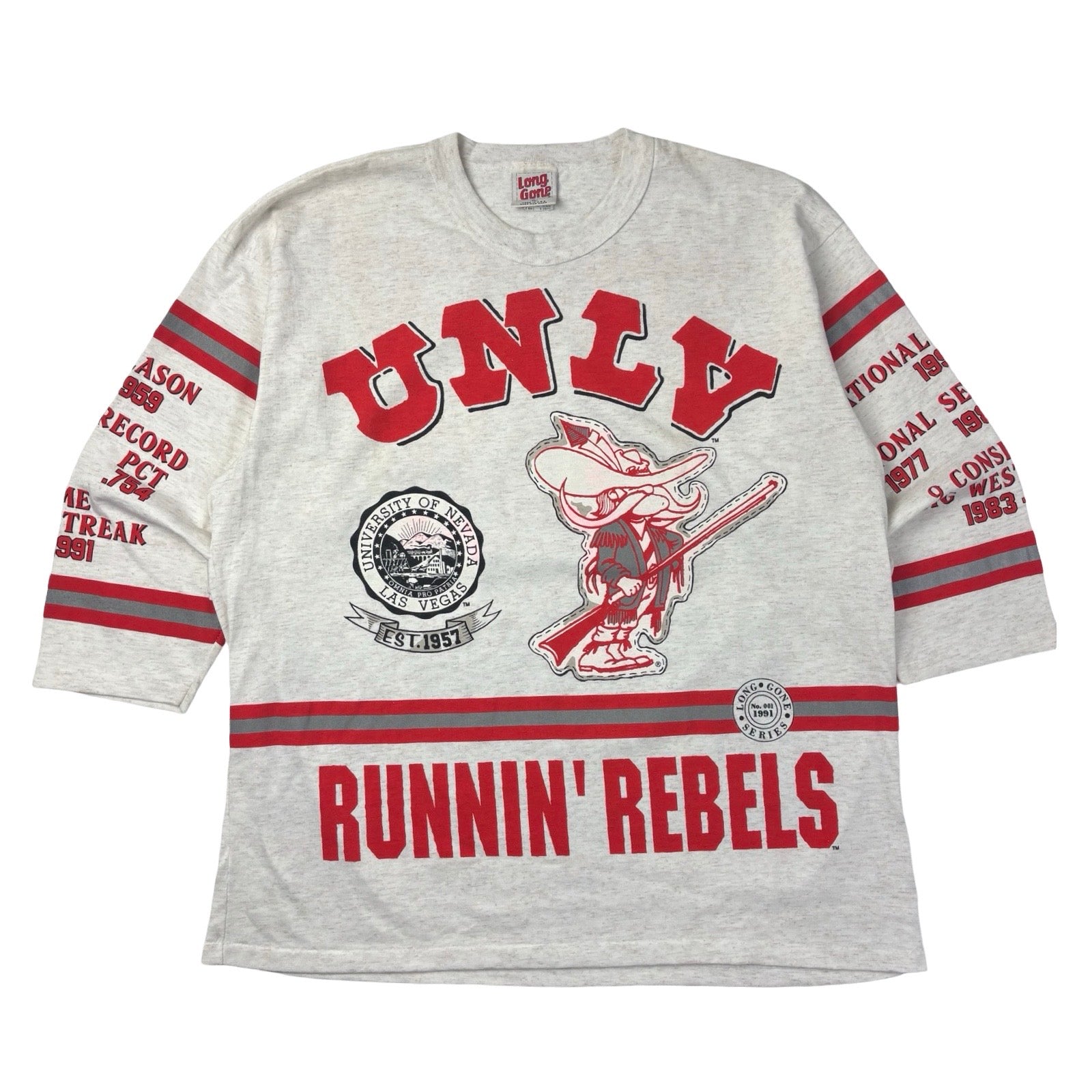 Vintage UNLV Runnin’ Rebels 3/4 Sleeve T-Shirt Grey