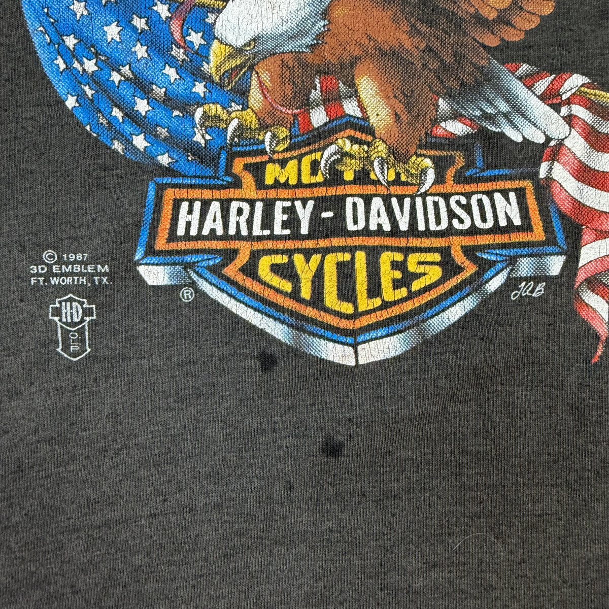 1987 Harley Davidson 3D Emblem American Legend Eagle Cutoff Tee Black