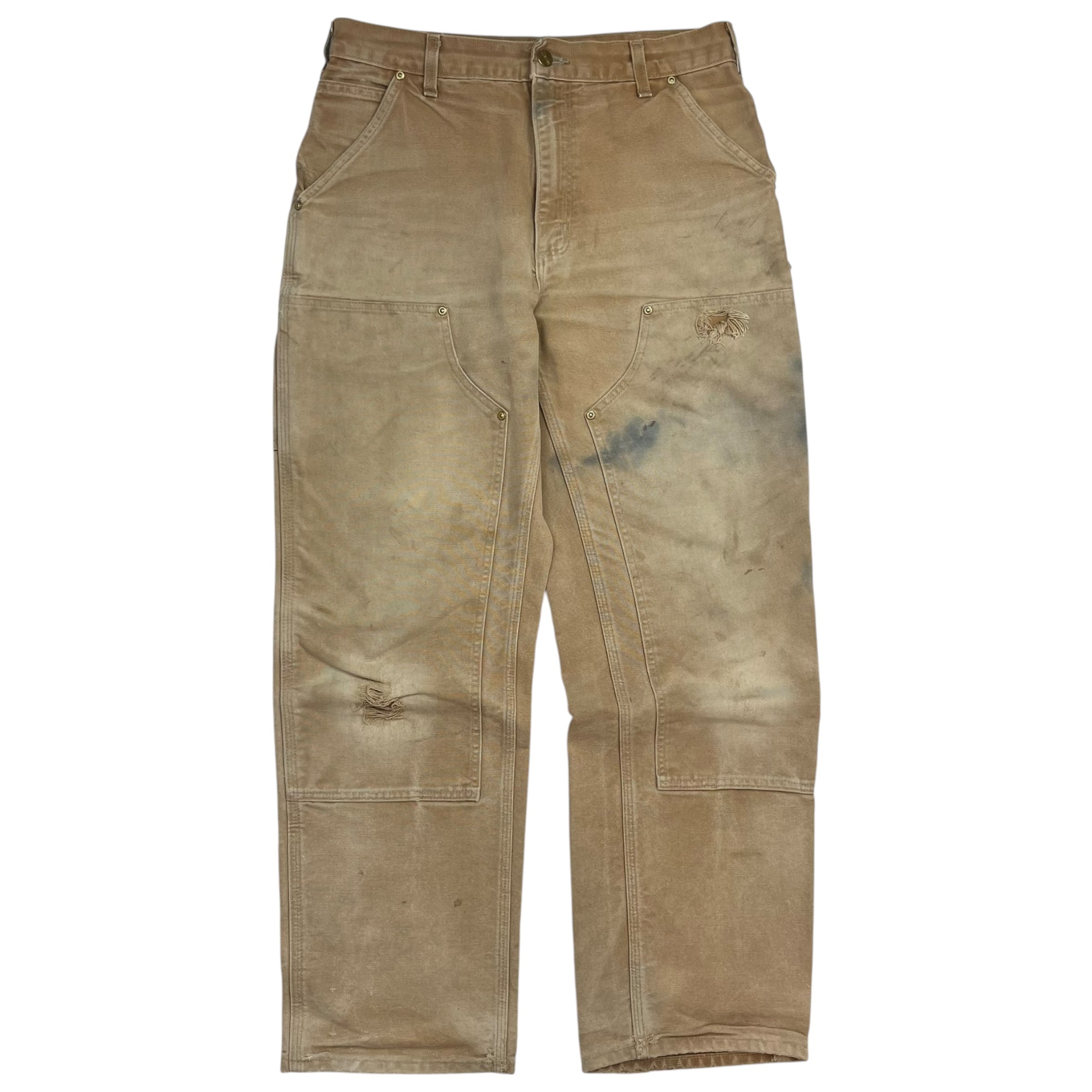 Vintage Double Knee Denim Work Pants Beige