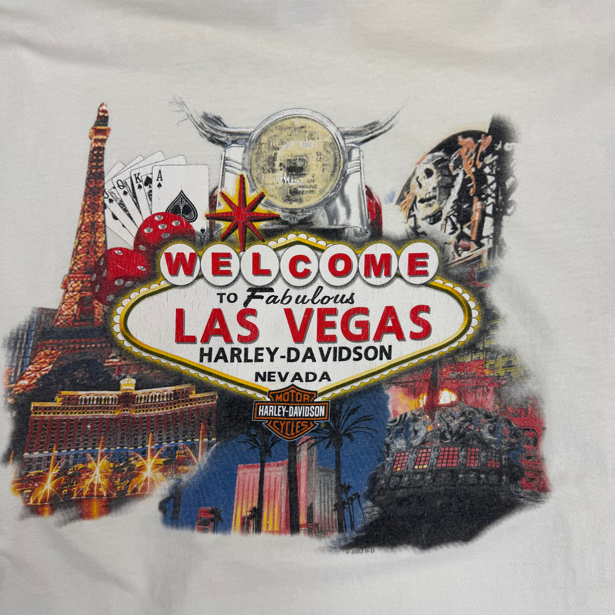 2005 Harley Davidson Las Vegas Flame Dice Playing Cards Longsleeve White
