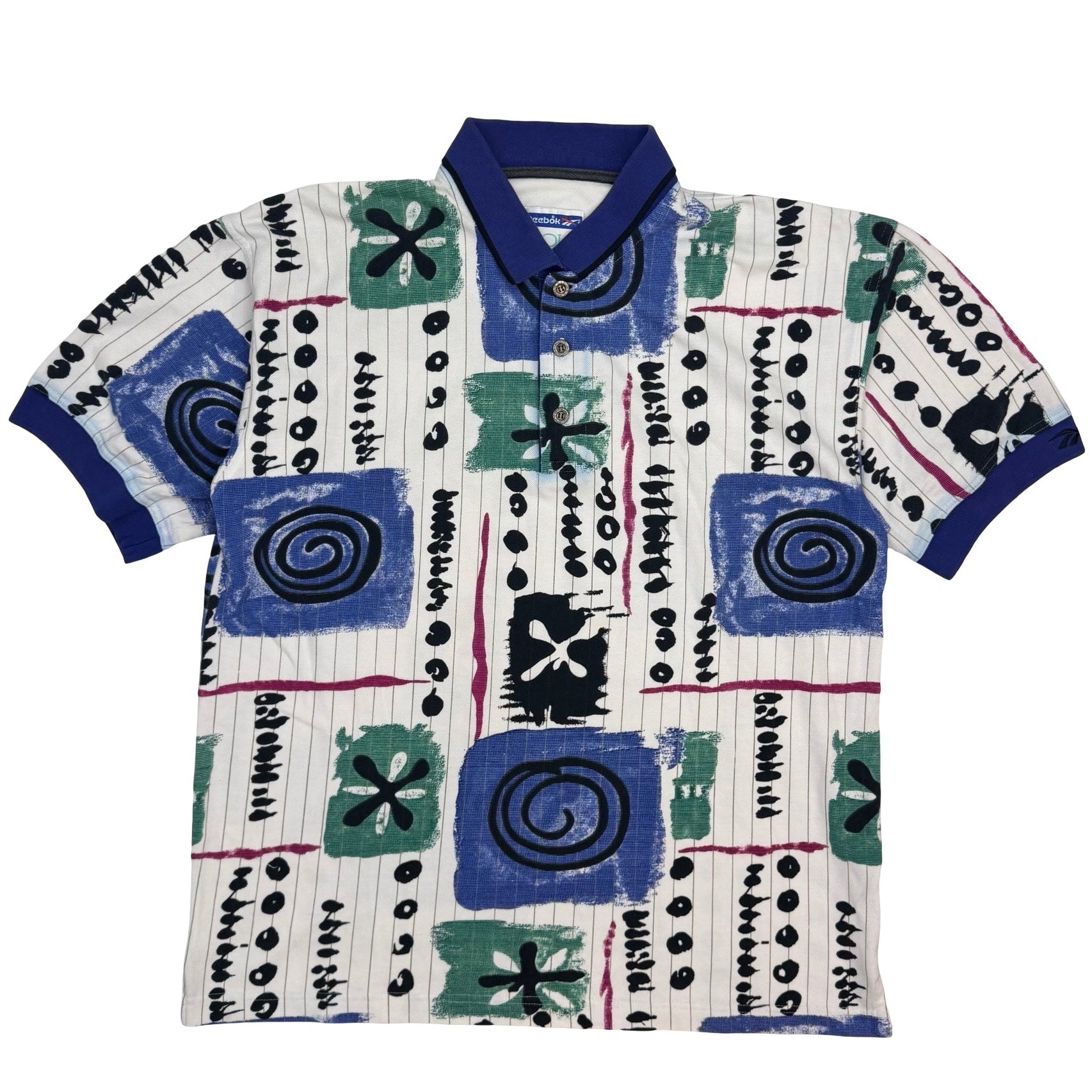 Vintage Reebok Golf Pattern Polo Shirt White/Blue
